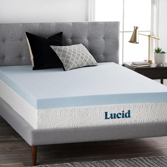 LUCID 4 Inch Gel Memory Foam Mattress Topper-Ventilated Design-Ultra Plush-Twin
