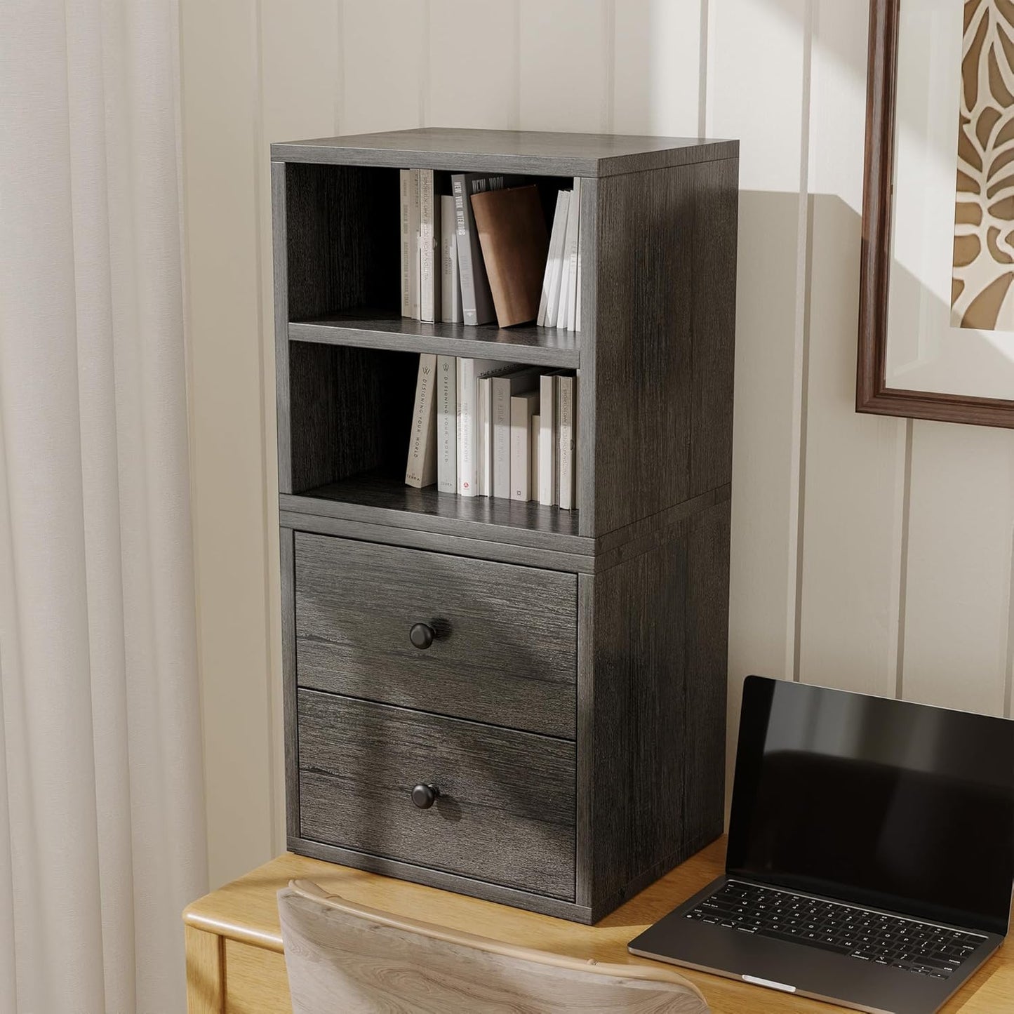 FUSUNBAO Magic DIY Cube Storage Organizer Stackable Cubes for Home Books Clothes Toy-Modular Cubby Storage System-Office Cubical-Bookcase Closet (French Oak,Drawer Cube)