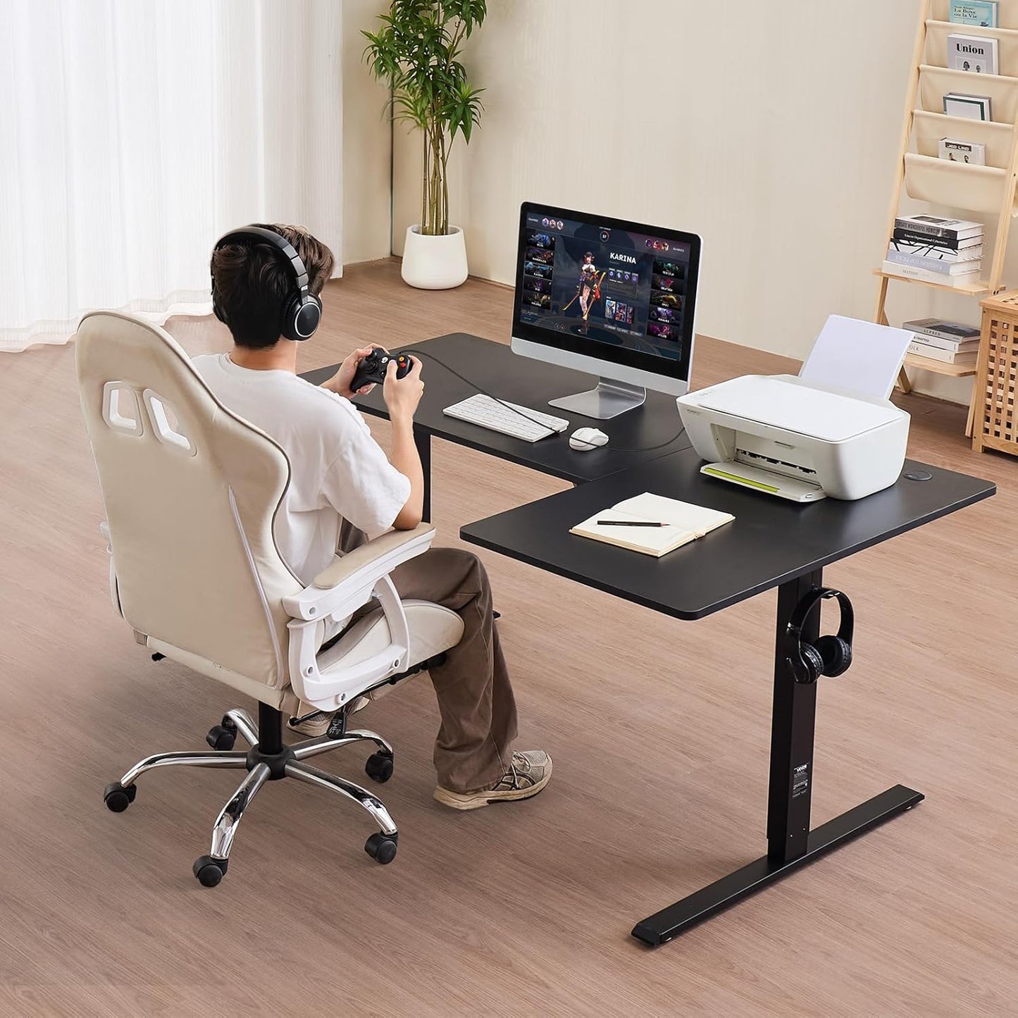VEVOR Electric L Shaped Standing Desk 63"x39", 3 Memory Height Adjustable, Dual Motor Corner Sit Stand Up Desk with 2 Hooks, Heavy Duty Carbon Steel Computer Table Workstation, Easy to Assemble, Black