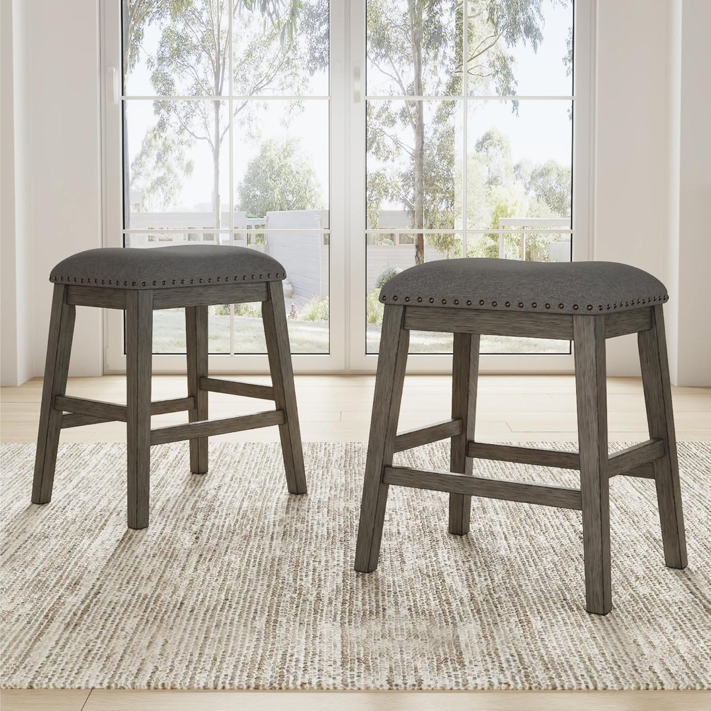 Signature Design by Ashley Caitbrook Rustic 24.4" Counter Height Upholstered Barstool, 2 Count, Gray