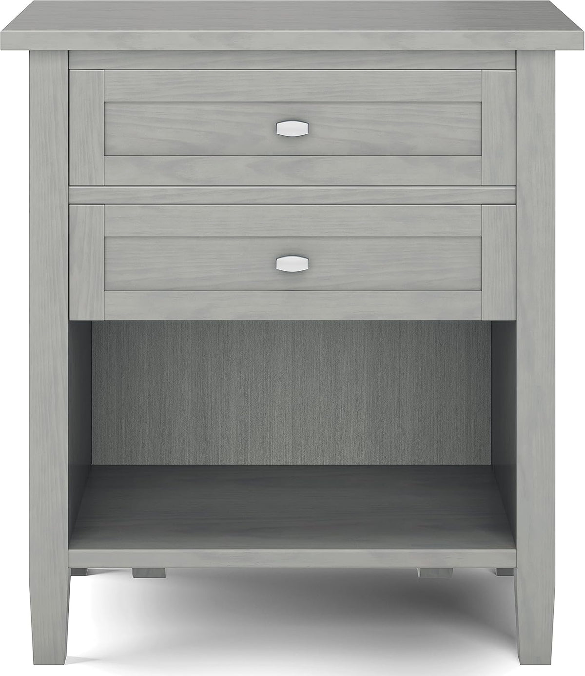SIMPLIHOME Warm Shaker SOLID WOOD 24 Inch Wide Transitional Bedside Nightstand Table in Fog Grey, For the Living Room and Bedroom