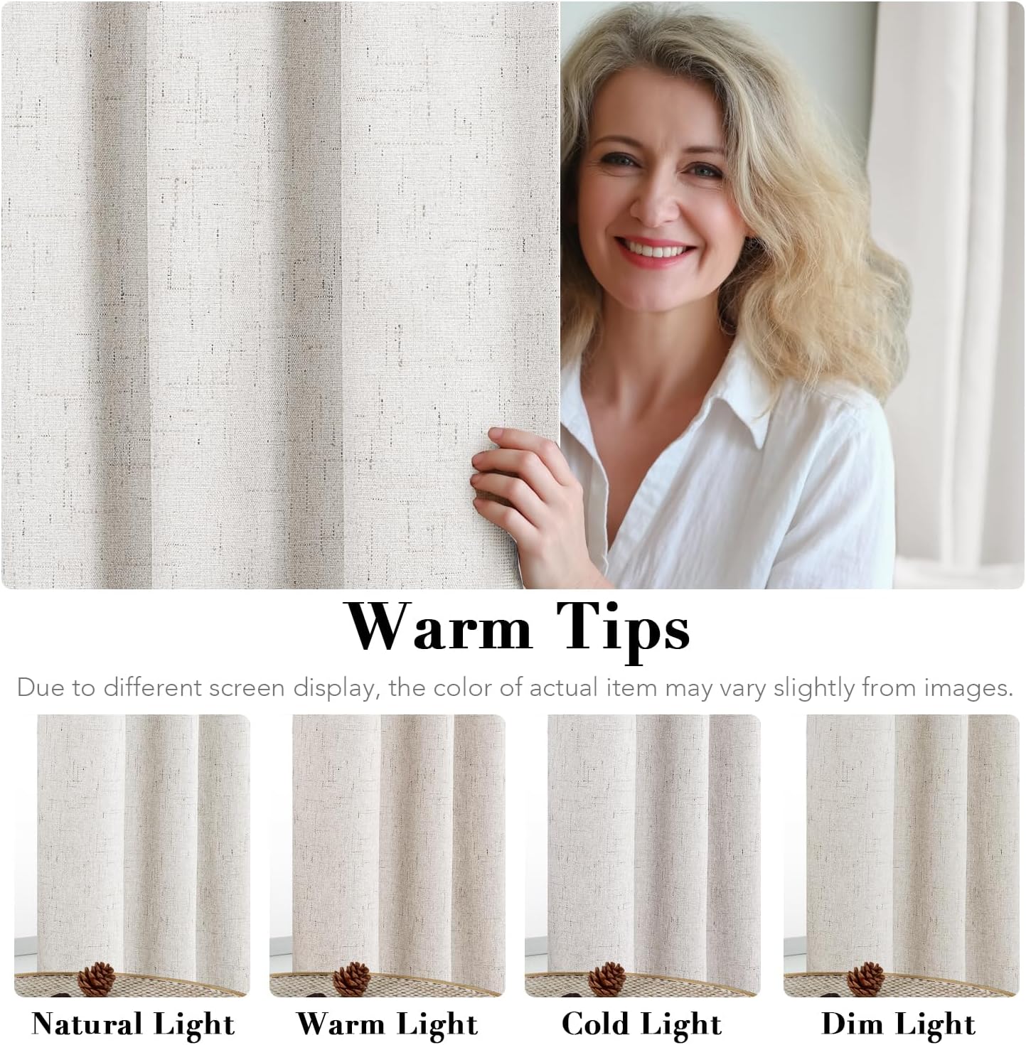 H.VERSAILTEX Ivory Blackout Curtains for Bedroom, Linen Blackout Curtains 108 Inches Long 100% Blackout Thermal Insulated Textured Curtain Draperies Grommet with White Liner, 2 Panels, Ivory