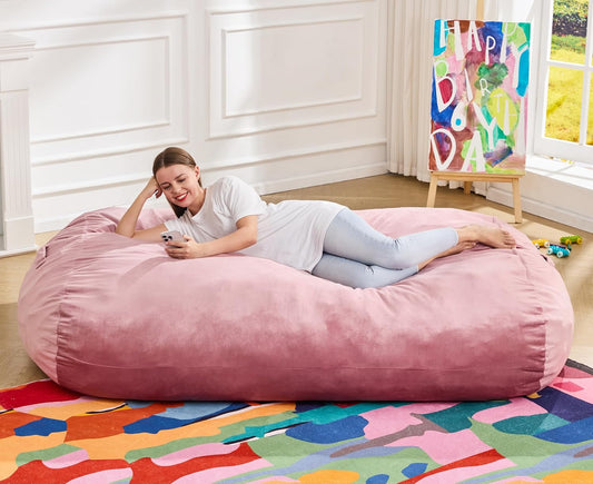 Hobestluk 6FT Bean Bag Chair Large Beanbag Lounger with Removable Cover Adult Bean Bag Chair with Portable Handle Desgin for Living Room Bedroom (Pink, 6FT)