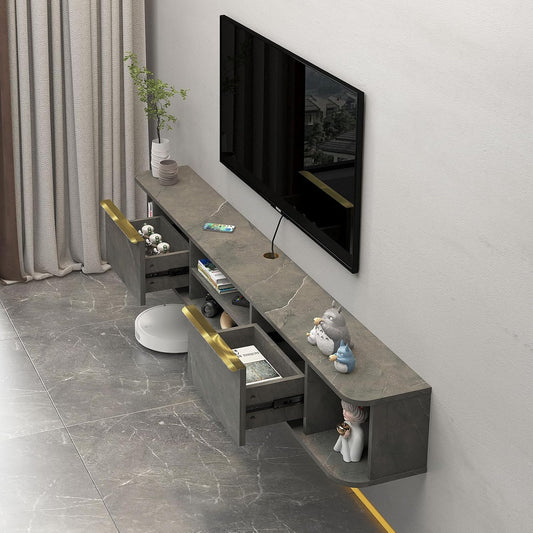 Pmnianhua Floating TV Stand with 2 Drawers,78'' Wall Mounted TV Cabinet,Floating Shelf for Under TV,Floating TV Unit with Stoarage for Bedroom Living Room(Grey)