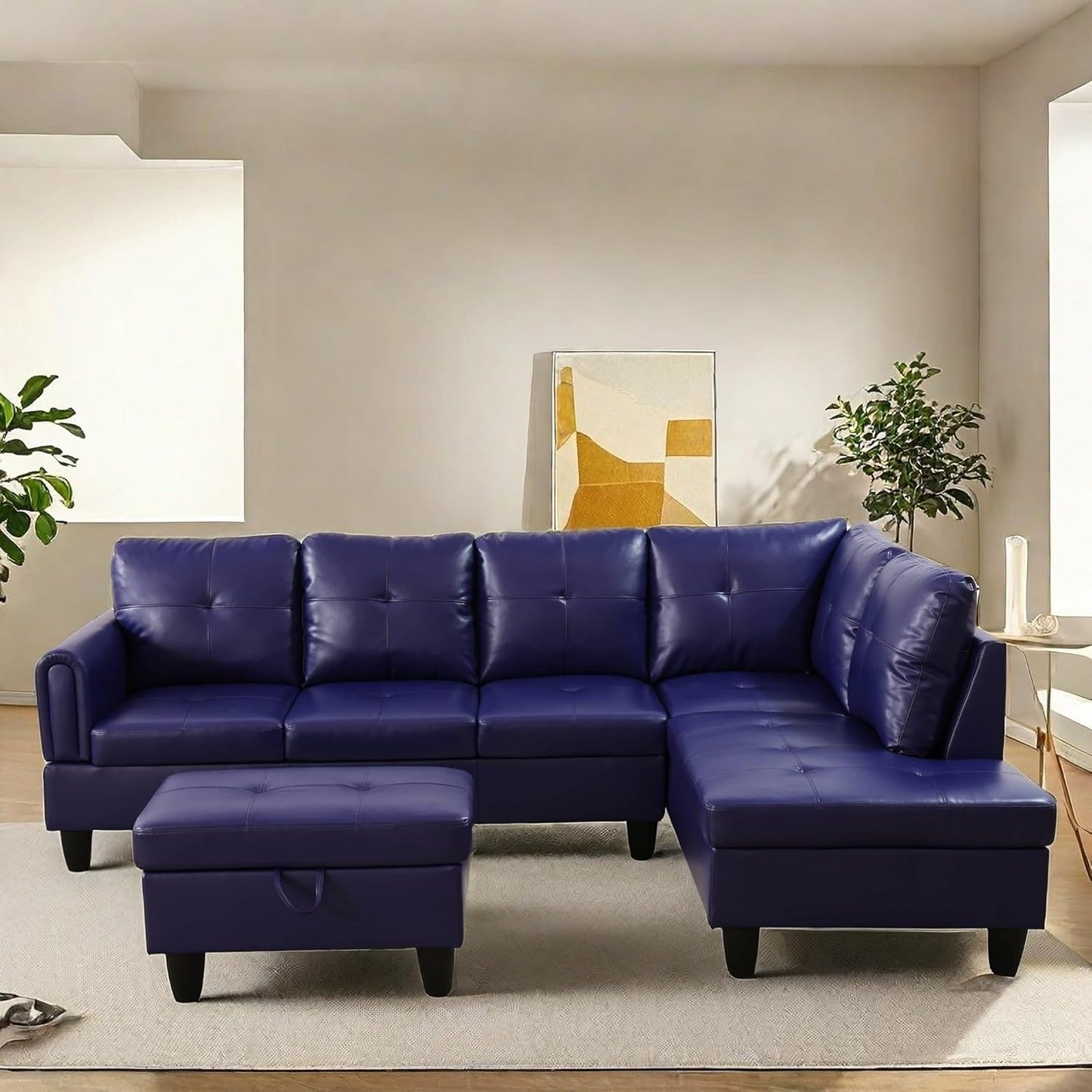 NAYSAYE Sectional Couch with Ottoman Storage, L Shaped Couch Sofa Furniture Sets, Modern Comfy Modular Comfy Sofa for Living Room Bedroom, Office and Apartment, Blue