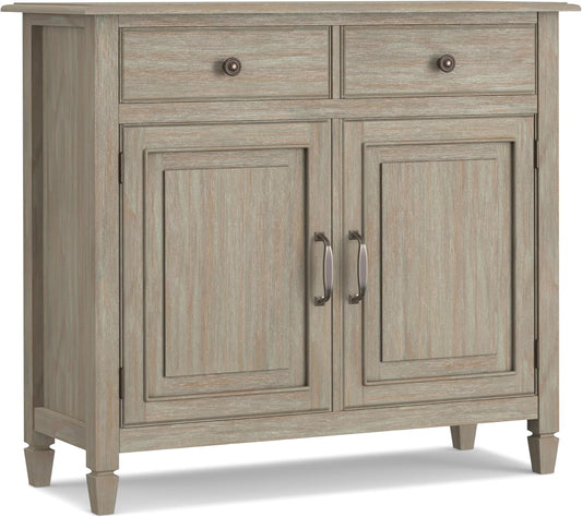 SIMPLIHOME Connaught 40-inch Wide Solid Wood Storage Cabinet in Distressed Grey for Entryway, Living Room, Organizer for Hats, Gloves, Shoes, Keys, Slim Design, Traditional Style