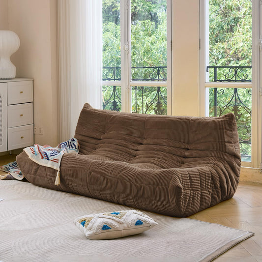 N&V Fireside Three Seater Sofa, Mid Century Armless Twin Size Floor Lounge Chair, Soft Premium Corduroy Floor Sofa, Accent Chair for Living Room, Bedroom (Brown Sugar)