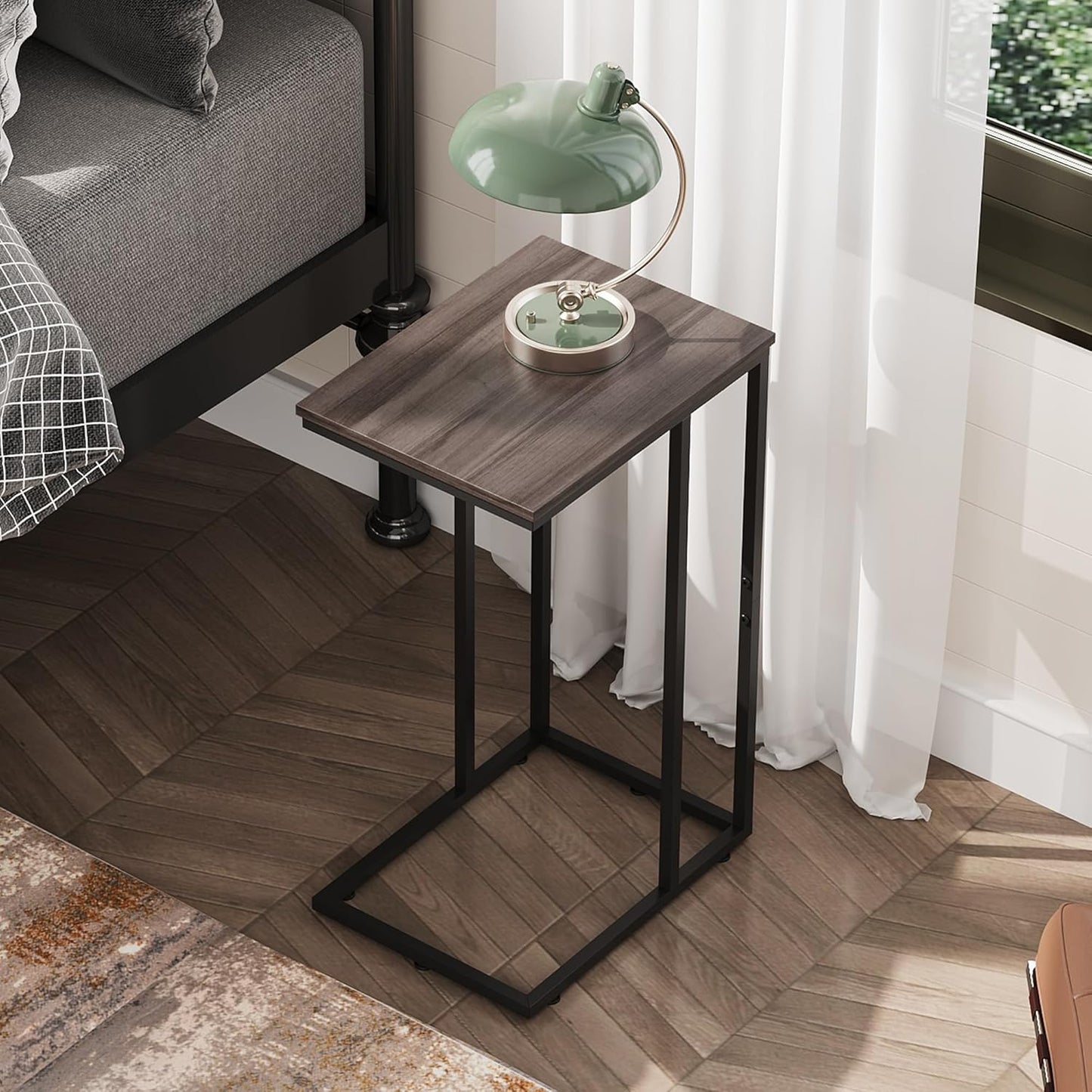 WLIVE Side Table Set of 2, C Shaped End Table Sets, Small Sofa Side Tables Bedroom, Living Room, Home Office, 2-Tier Couch Bedside Table for Small Spaces, A-Grey