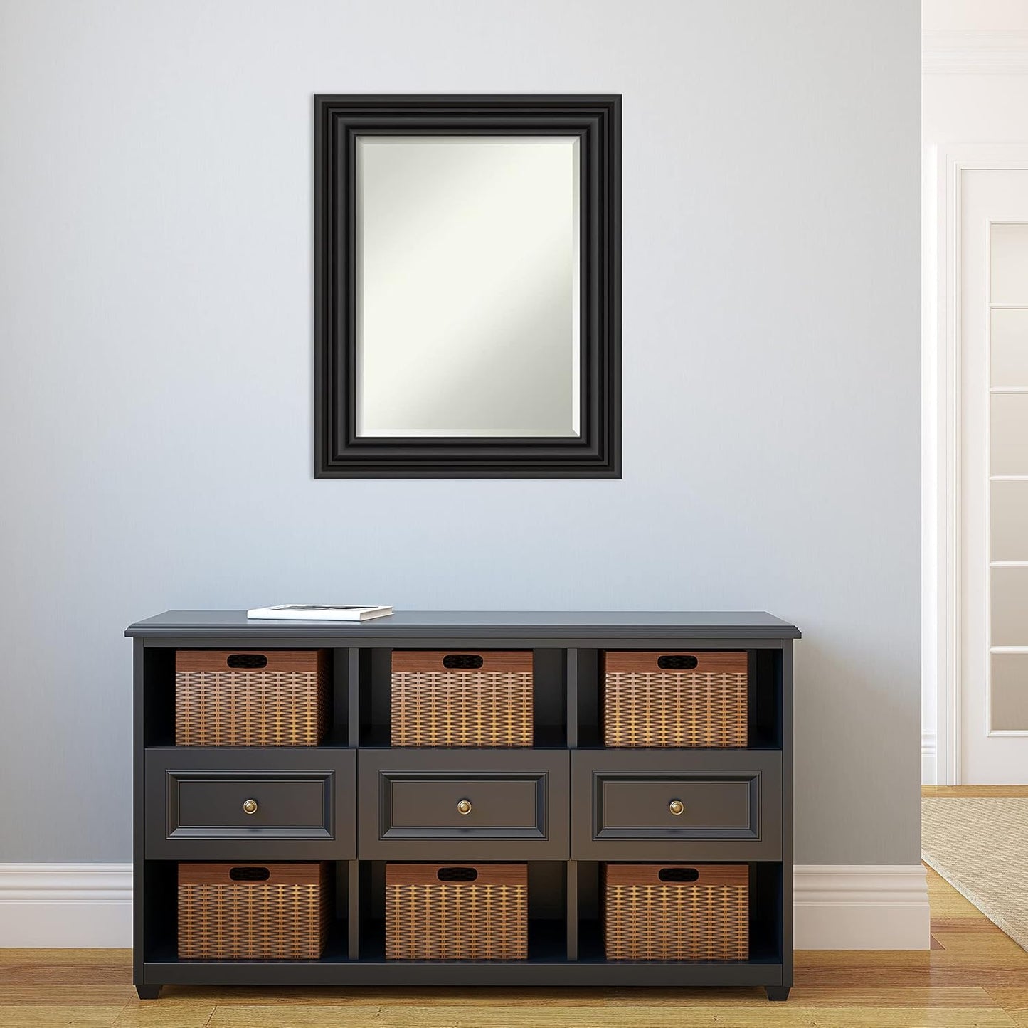 Amanti Art Black Bathroom Mirror for Over Sink, 30x24 Colonial Black Rectangle Vanity Mirror, Medium Traditional Frame, Hangs Horizonally and Vertically, Bathroom Wall Decor, Beveled Edge