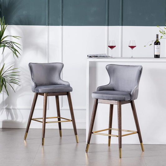 Roundhill Furniture Leland Fabric Upholstered Wingback Bar Stools, Set of 2, Gray