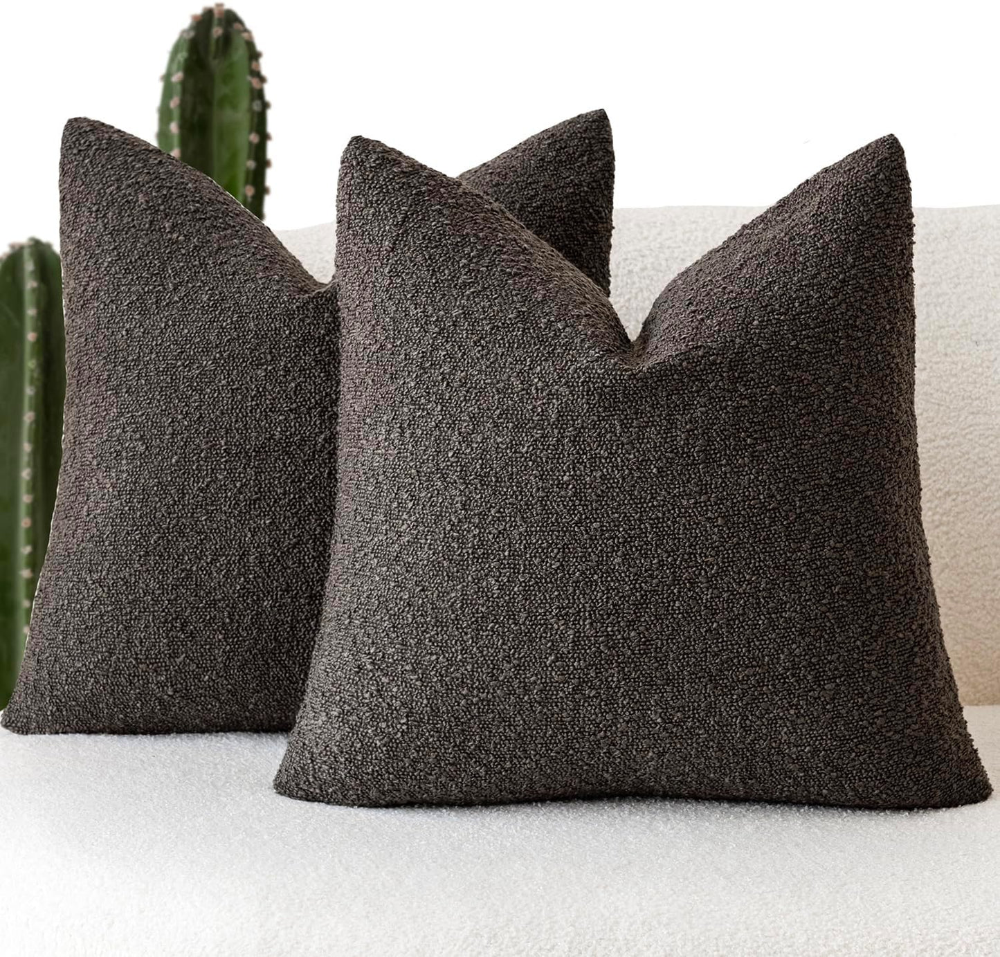 Foindtower Set of 2, Decorative Textured Boucle Throw Pillow Covers Accent Solid Pillow Cases Neutral Soft Cozy Couch Cushion Case for Chair Sofa Bedroom Living Room Home Decor 24 x 24 Inch Dark Brown