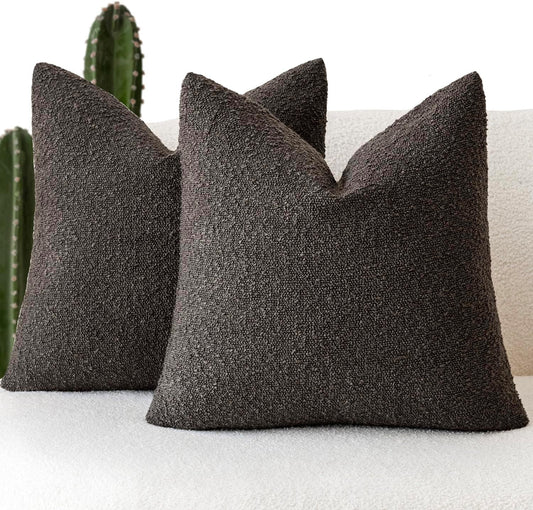 Foindtower Set of 2, Decorative Textured Boucle Throw Pillow Covers Accent Solid Pillow Cases Neutral Soft Cozy Couch Cushion Case for Chair Sofa Bedroom Living Room Home Decor 24 x 24 Inch Dark Brown