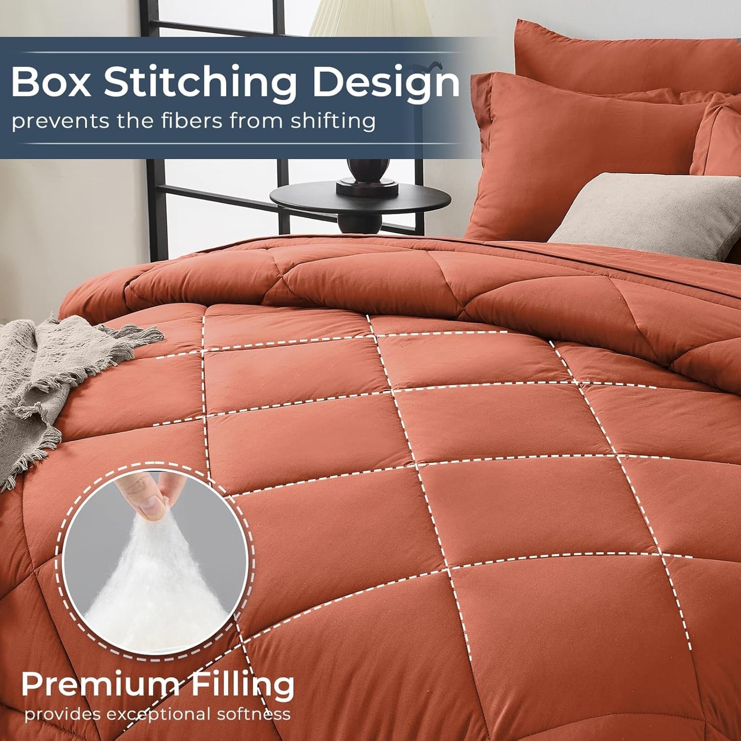 HEVUMYI Burnt Orange Twin Comforter Set - 5-Piece All Season Bed in a Bag Twin, Ultra Soft Bedding Set with Comforter, Flat Sheet, Fitted Sheet, Pillowcases, Pillow Shams