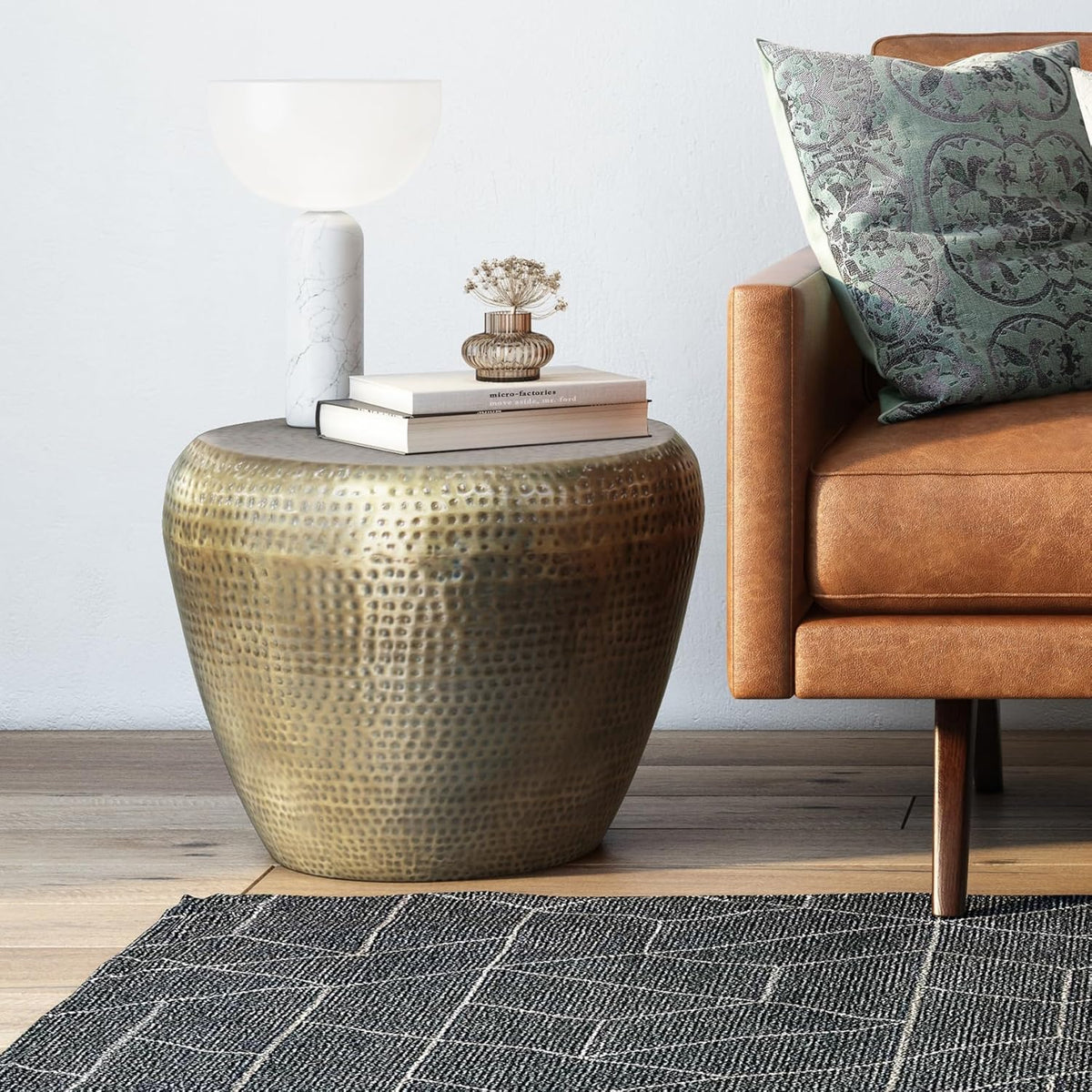 SIMPLIHOME Preston Modern Industrial 22 inch Wide Metal Metal Side Table in Antique Gold, Fully Assembled for the Living Room and Bedroom