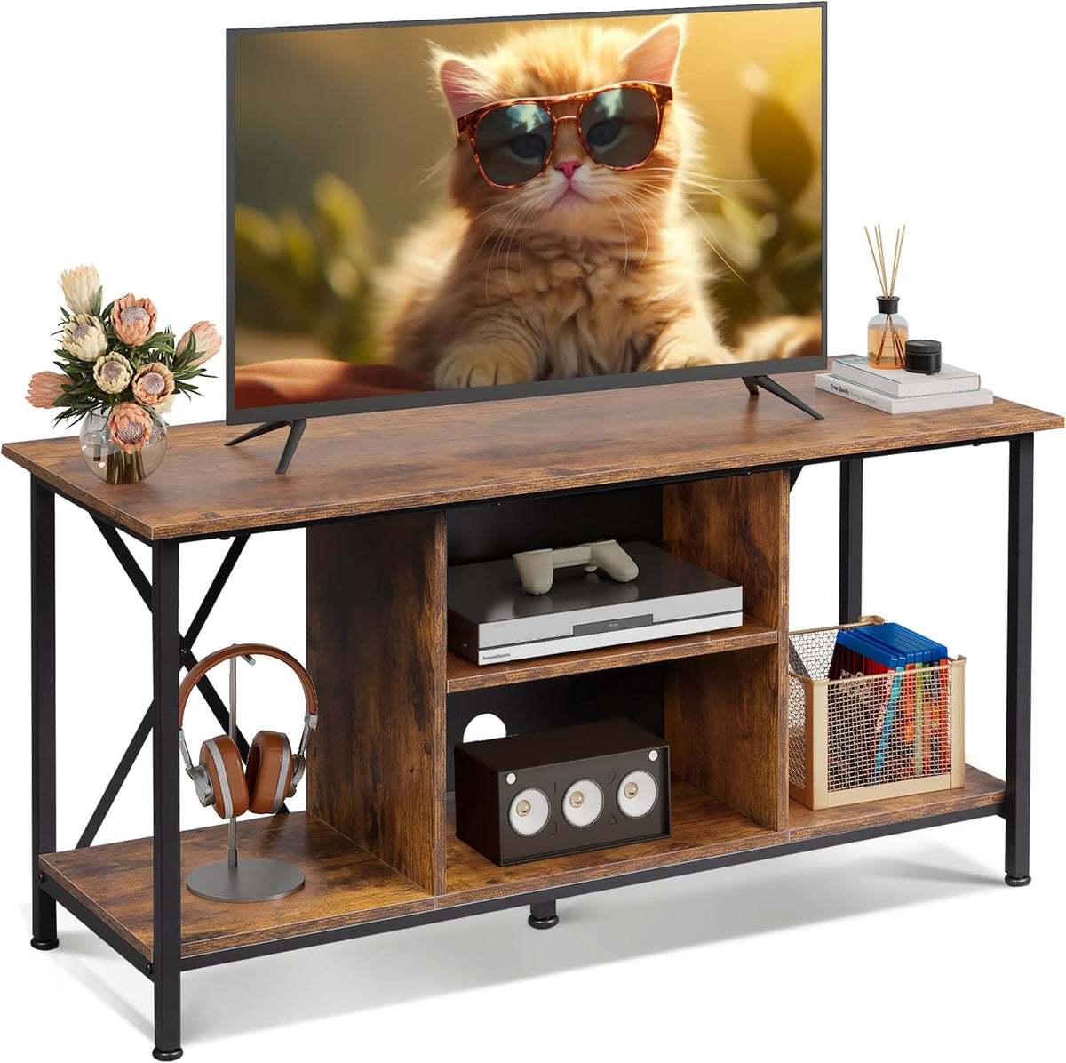 WLIVE TV Stand up to 45 Inch TV, 41" Entertainment Center with Open Storage Shelf for Living Room, Rustic Brown