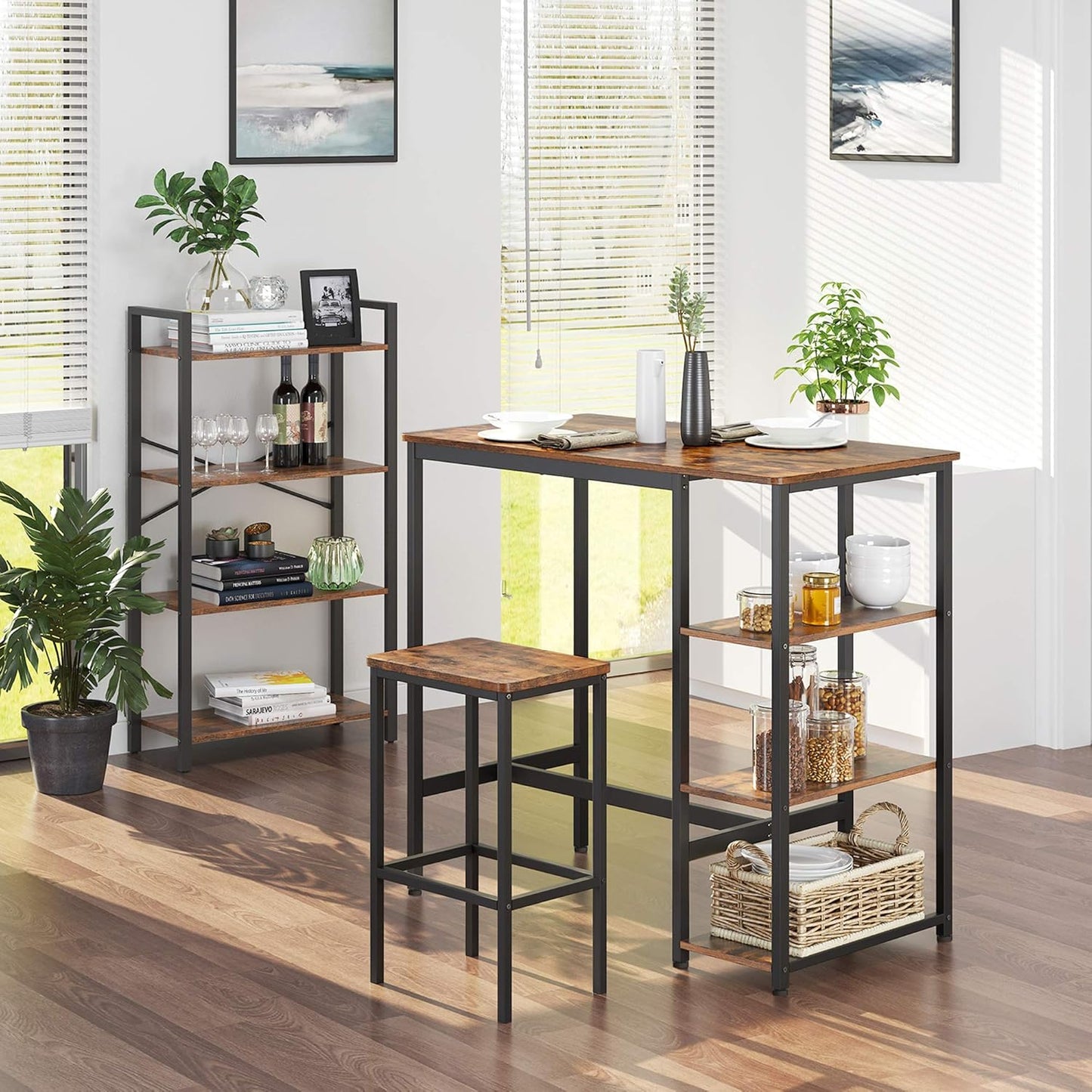 VASAGLE Bar Table with Sturdy Metal Frame, Easy Assembly, Industrial Design, 23.6 x 42.9 x 39.4 inches, Rustic Brown
