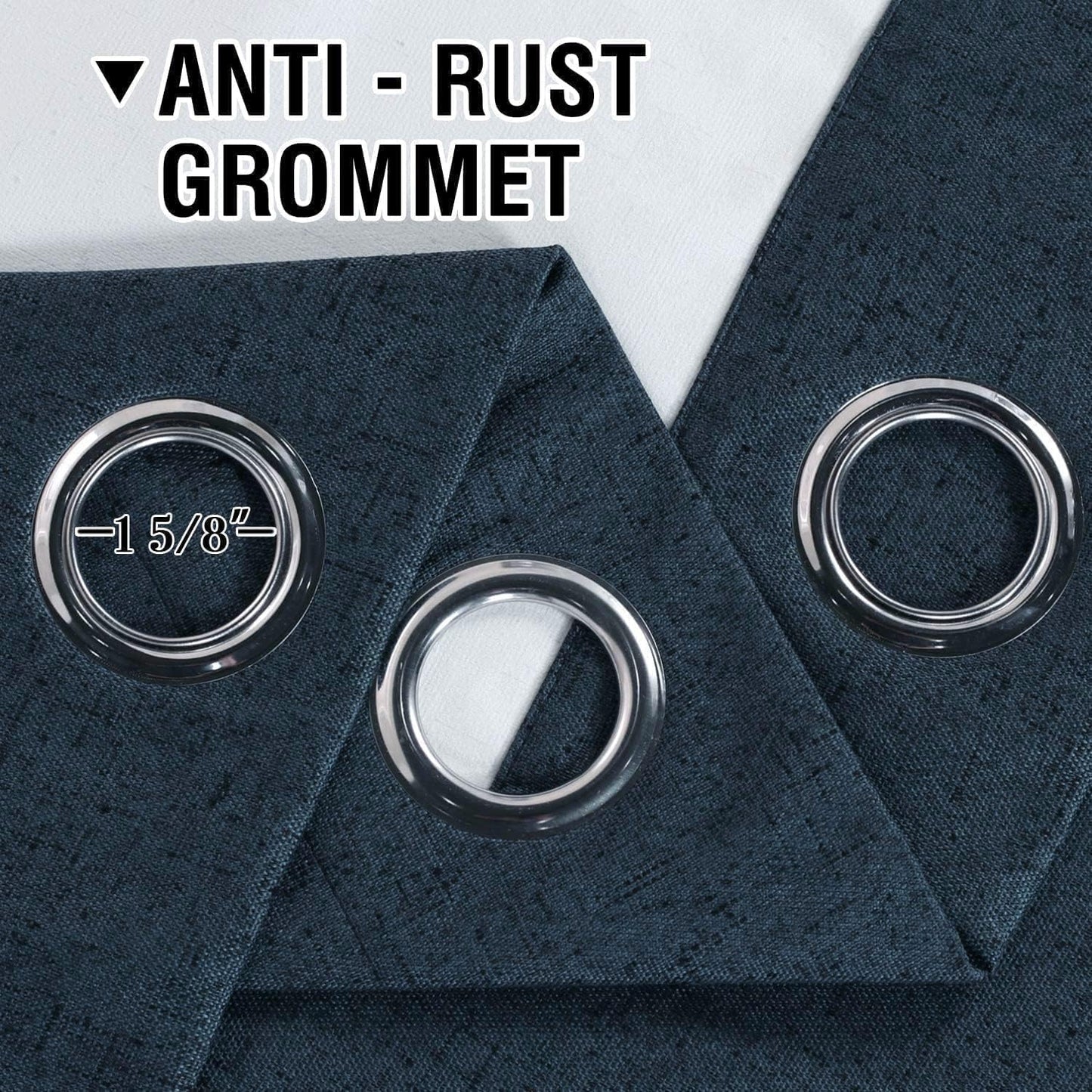 H.VERSAILTEX Linen Blackout Curtains 54 Inches Long 100% Absolutely Blackout Thermal Insulated Textured Linen Look Curtain Draperies Anti-Rust Grommet, Energy Saving with White Liner, 2 Panels, Navy