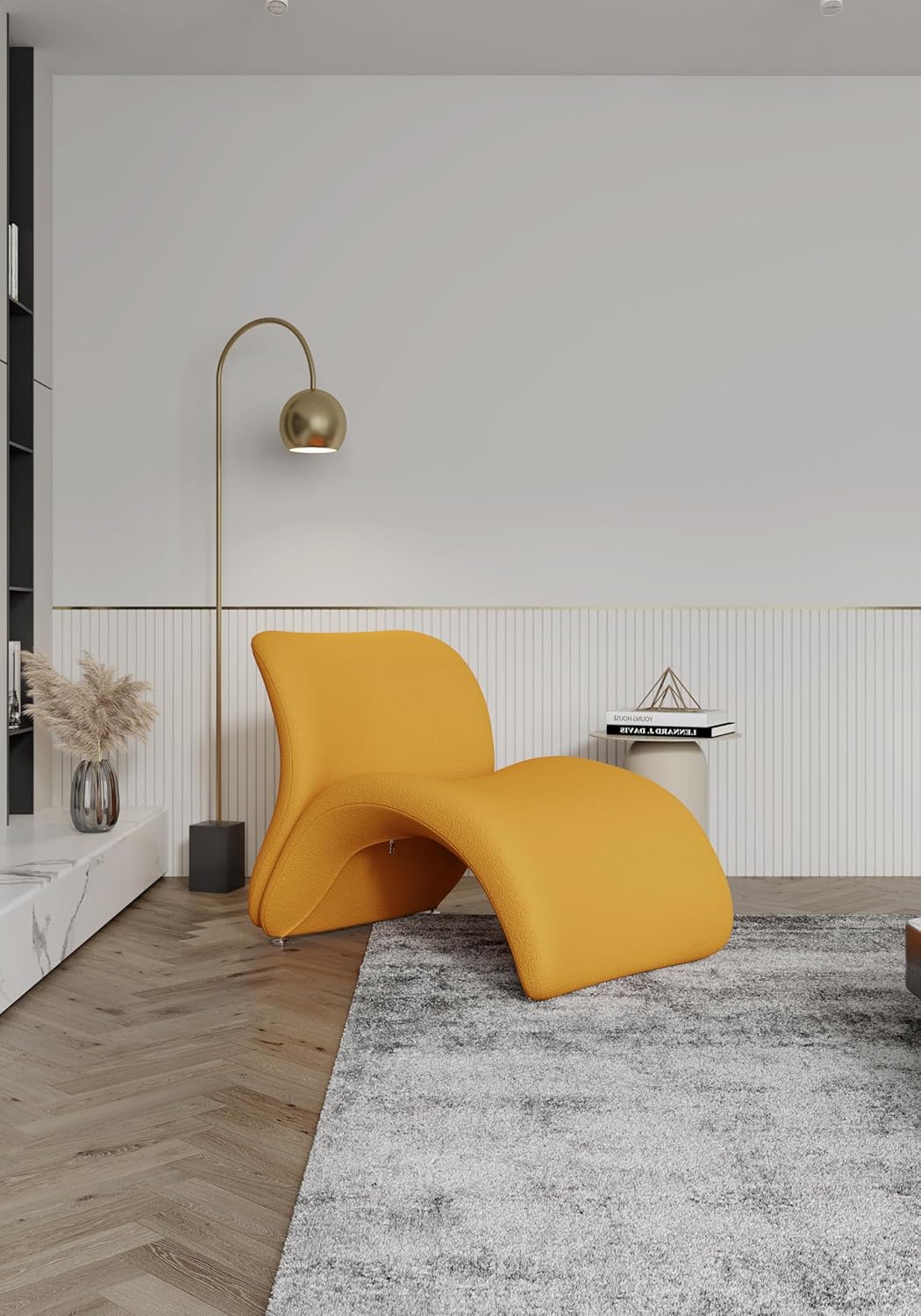 Manhattan Comfort Rosebud Modern Accent Chair Upholstered in Wool Blend, Ideal for Pop Living Room Usage, Abstract Lounge Seat with Metal Legs, Fully Assembled, Set of 1, Yellow