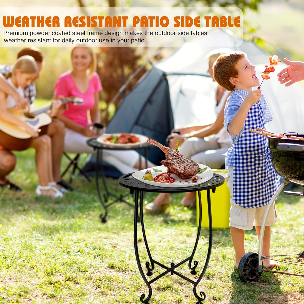 Outdoor Side Table for Small Spaces, Versatile 14 Inch Round Metal End Table for Patio Balcony Yard Porch Garden Bedside, Anti-Rust and Waterproof Accent Table for Indoor Outdoor Use, Easy Assembly