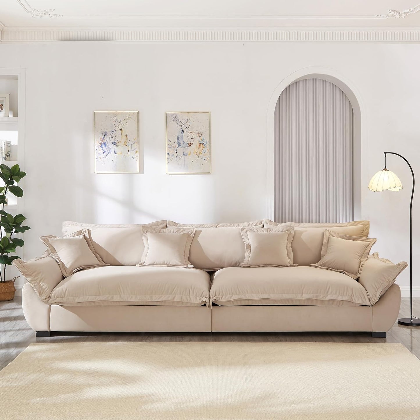 126 Inch Sailing Design Modular Sectional Cloud Sofa with Storage, Modern Deep Seat Couch w/Throw Pillows & Removable Backrest for Living Room Bedroom Apartment,Light Khaki