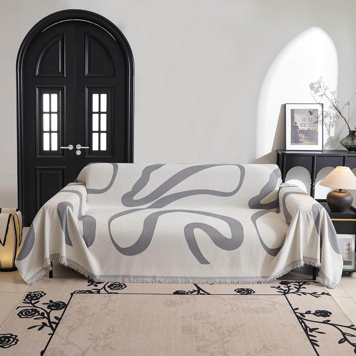 MYSKY HOME Boho Couch Cover Super Soft Couch Covers for 2-3 Cushion Couch Sofa, Modern Grey Jacquard Sofa Slipcover Loveseat Futon Cover, Couch Covers for Sectional Sofa, 71" x 118", Grey Curve