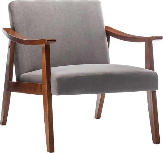 Container Furniture Direct Accent Chair with Velvet Upholstery and Solid Wood Frame, Classic Mid-Century Modern Living Room Furniture for Extra Seating, Grey