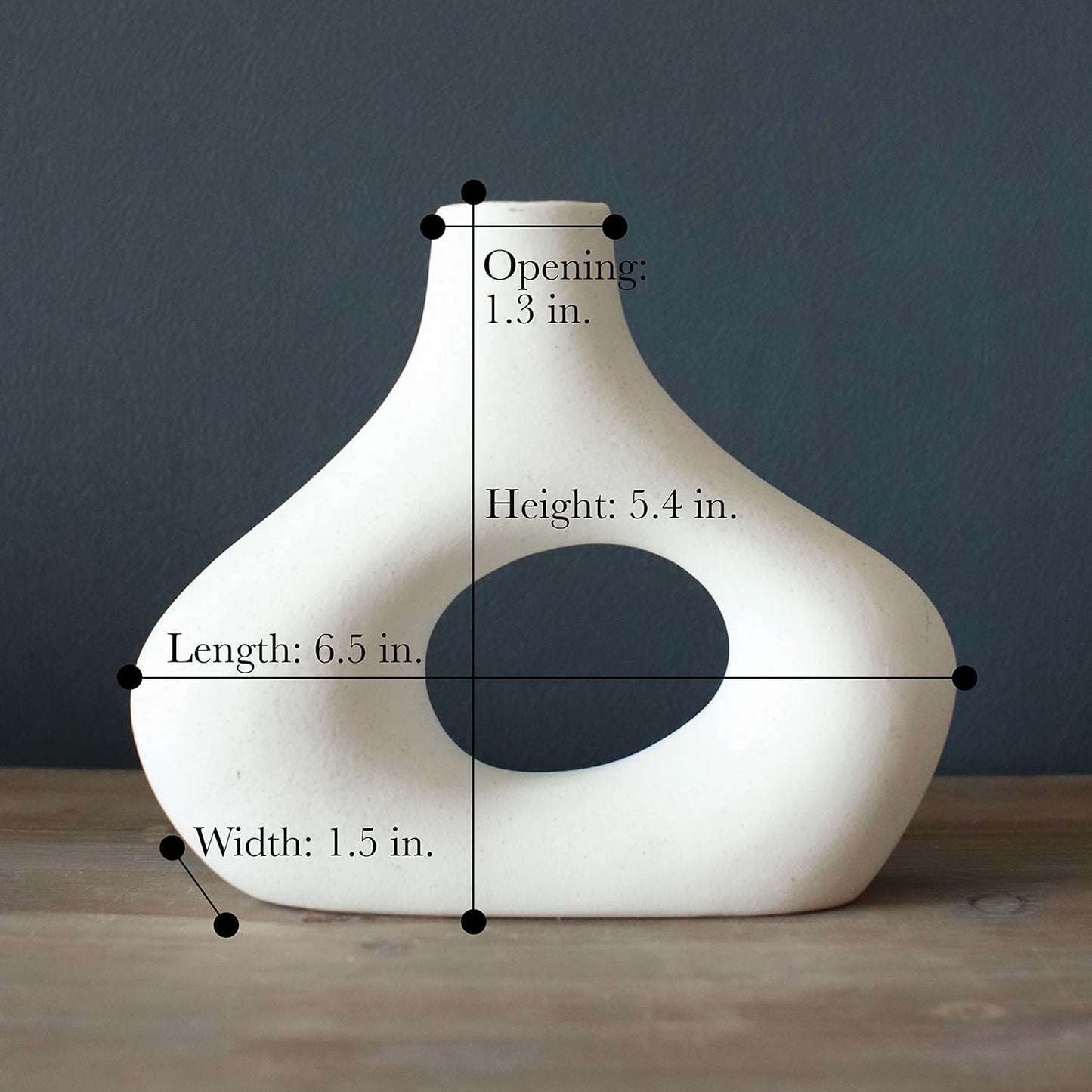 Carrot's Den Donut Vase, Set of 2 - White Large Ceramic Vase - Minimalist Nordic, Hollow | Table Centerpiece, Olive Plant, Wedding, Living Room, Bookshelf, Office, Modern Home, Entryway, Console