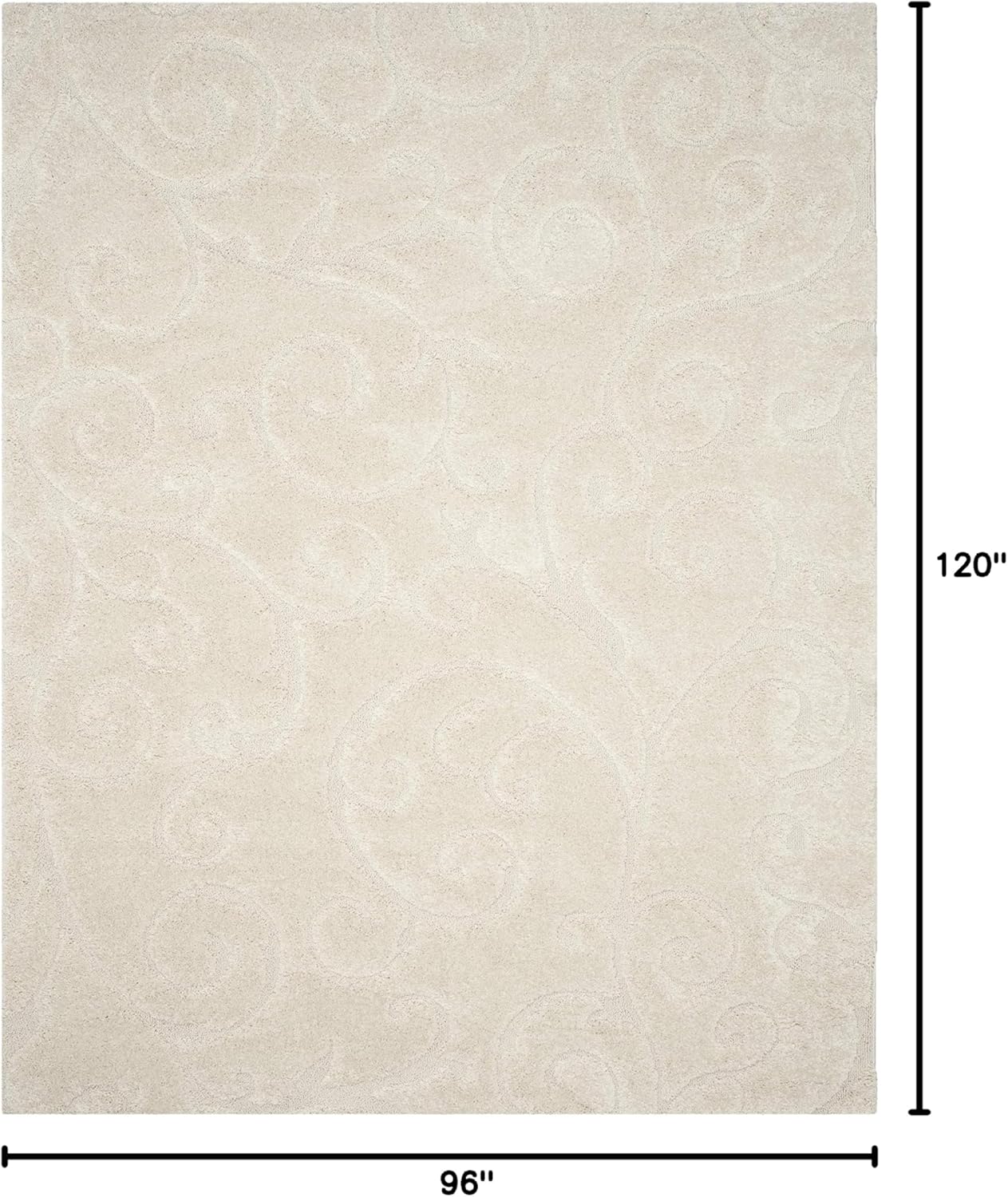 SAFAVIEH Area Rug 8x10 - Florida Shag Collection - Large - Creme & Creme, Scroll Design, Non-Shedding & Easy Cleaning, Plush Thick Pile, Ideal for Living Room, Bedroom, Dining Space (SG455-1111)