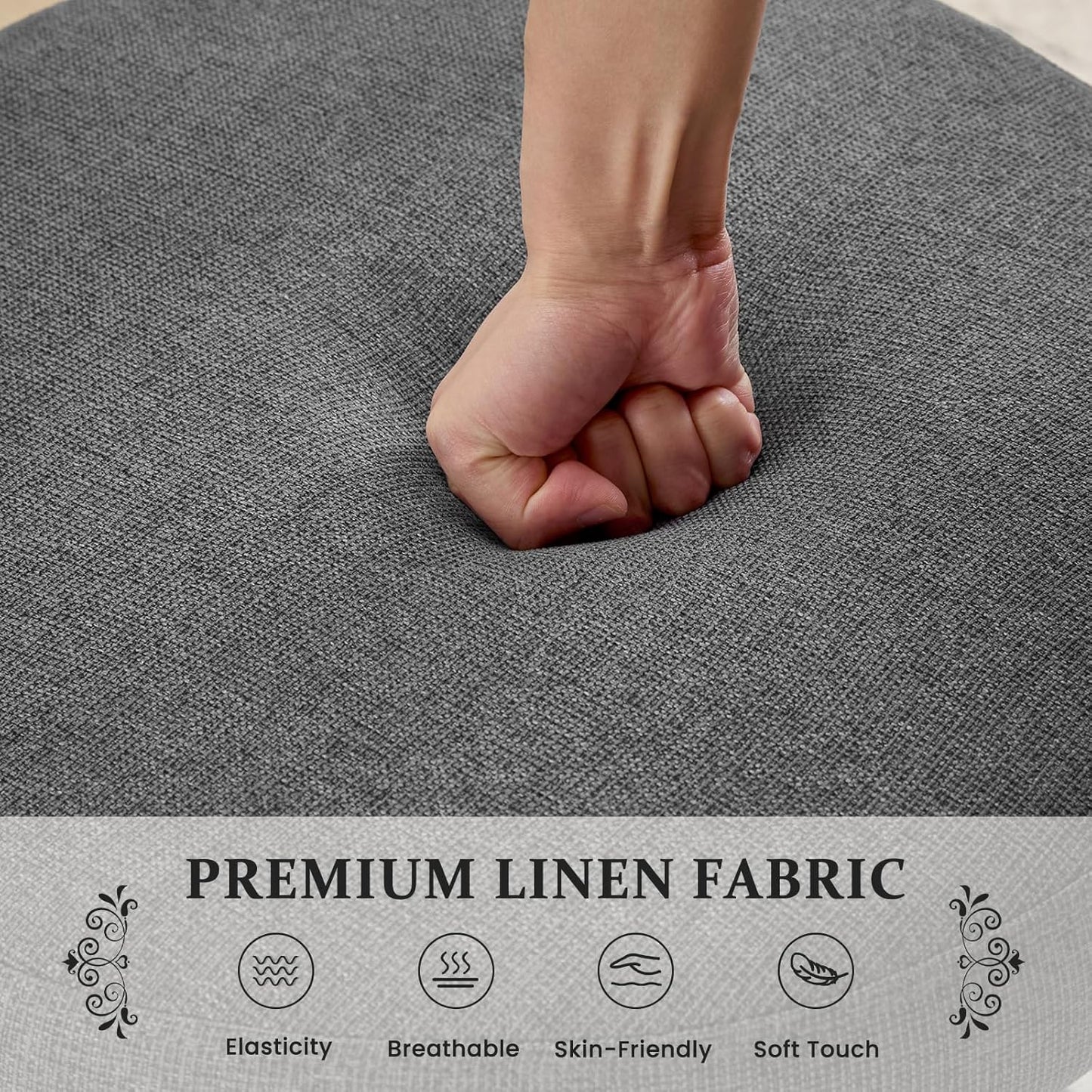 Furniliving Wooden Dining Chairs Set of 2, Mid-Century Modern Linen Upholstered Kitchen Chair with Solid Oak Wood, Farmhouse Dining Room Chairs, Grey