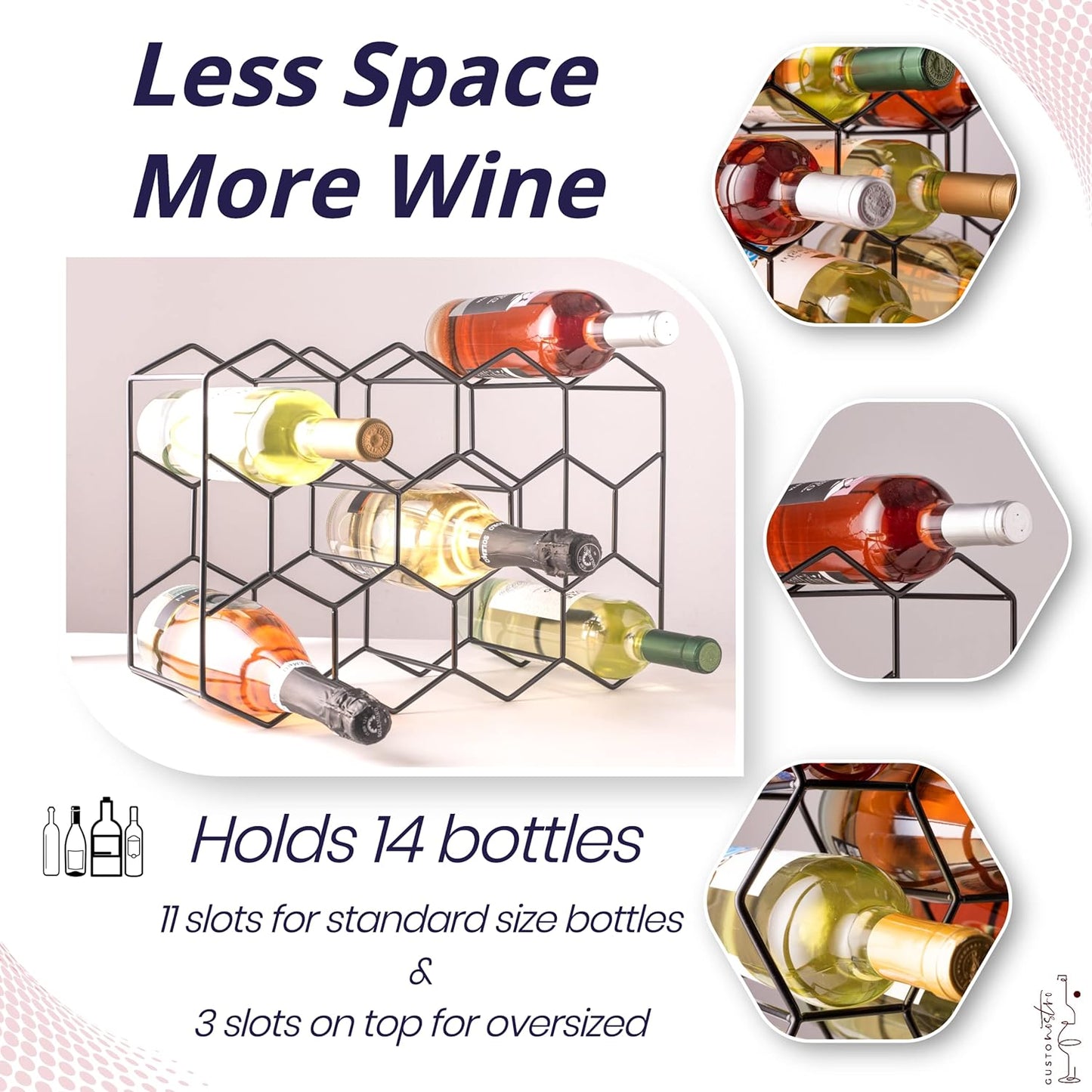 Gusto Nostro Countertop Wine Rack - 14 Bottle Freestanding Modern Black Metal Small - 3 Tier Tabletop Wine Holder Stand for Cabinet, Pantry - Wine Racks Countertop - No Assembly Required