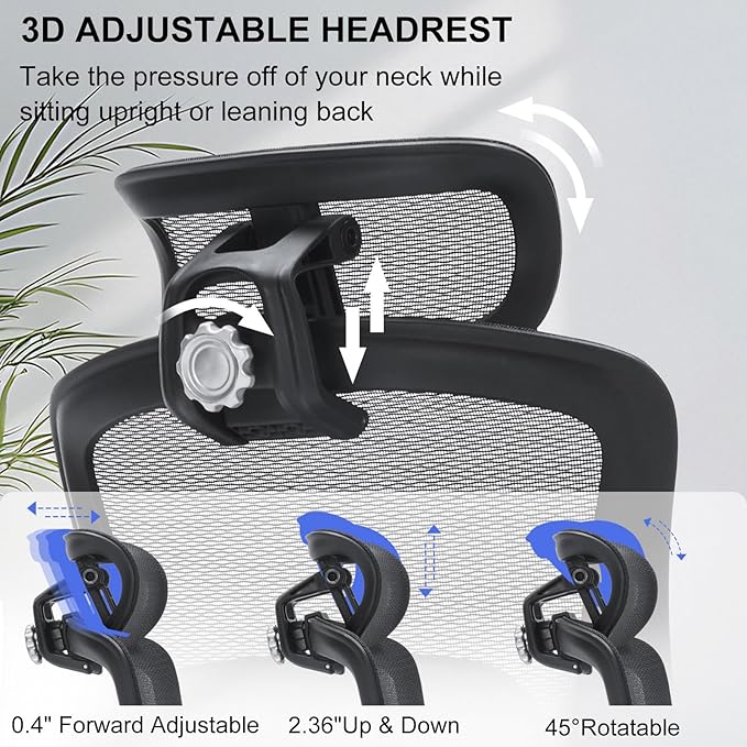 500lbs Big and Tall Ergonomic Office Chair,3D Headrest and Armrests Big Executive Chair,Adjustable Lumbar Support,Thickened Seat Cushion,360° Silent Rolling Wheels,Perfect for Home Office,Gaming Room