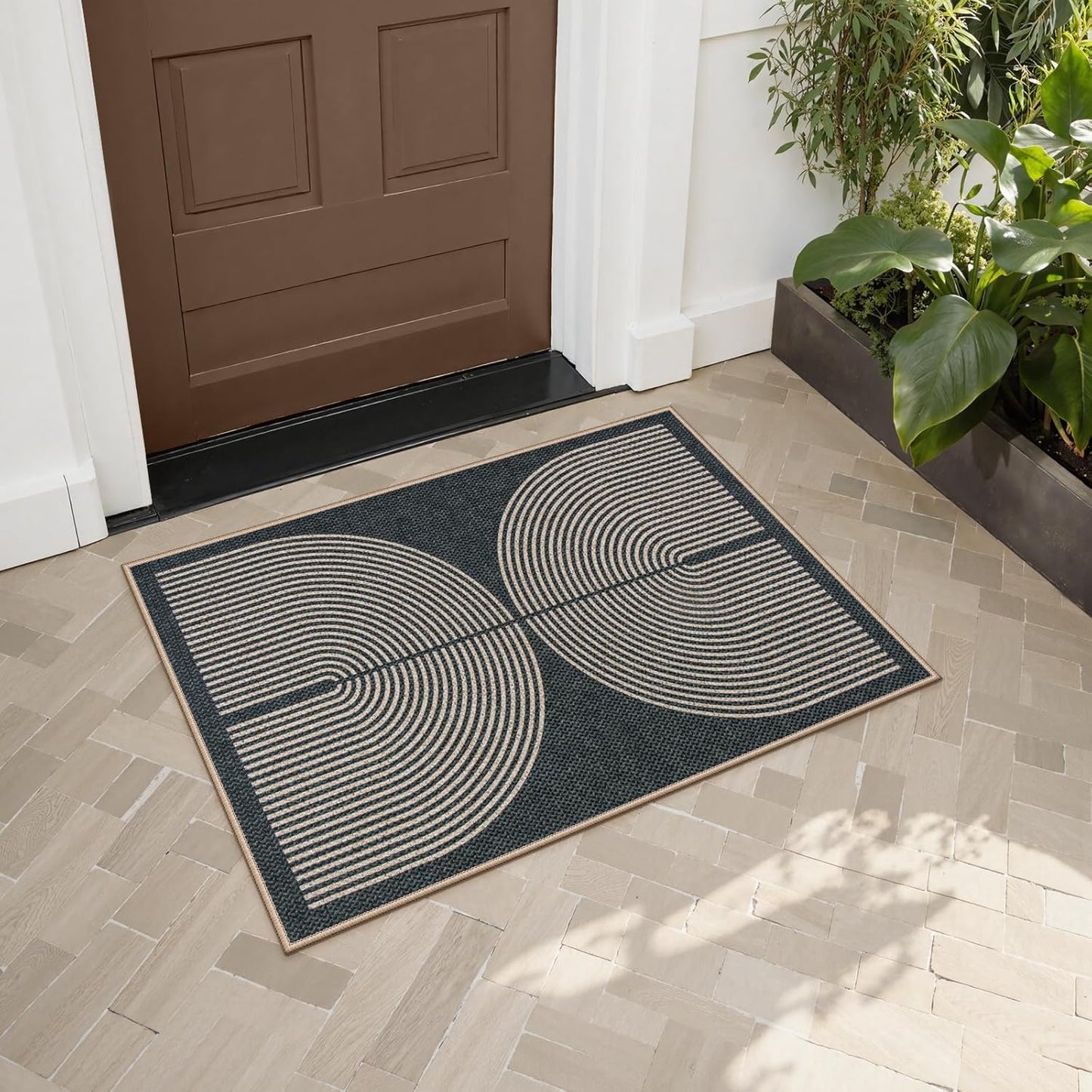 Lahome Rainbow Outdoor Mats for Front Door, 2x3 Small Washable Kitchen Rugs, Farmhouse Neutral Throw Rug Non Slip Non Shedding Indoor Outdoor Carpet for Entryway Foyer