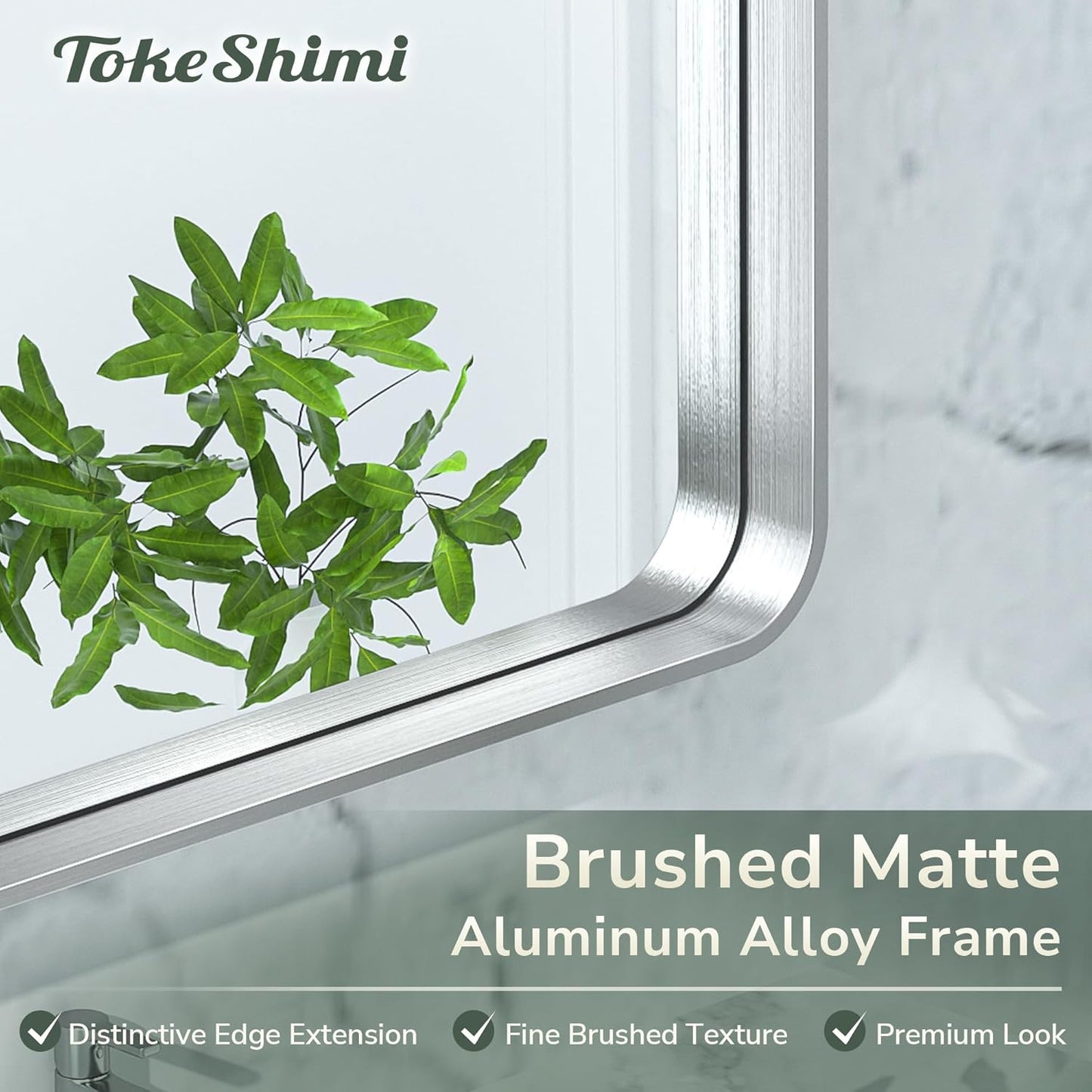 TokeShimi 55 x 30 Inch Brushed Silver Mirror Wall Mirror for Bathroom Metal Frame Decorative Rectangular Wall Mounted Home Decor Corner Hangs (Horizontal/Vertical)