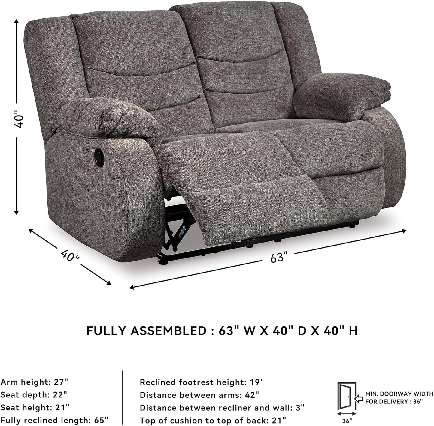 Signature Design by Ashley Loveseat Reclining, Dark Gray