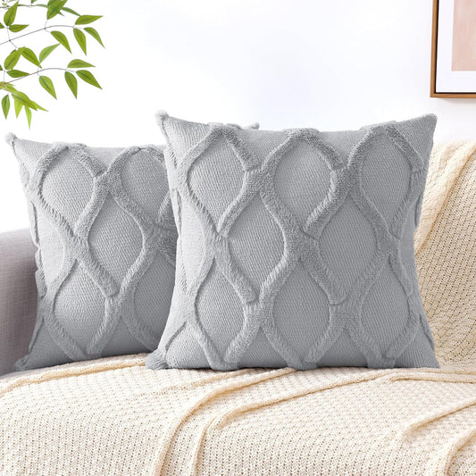 decorUhome Throw Pillow Covers 18x18 Inch Set of 2, Soft Plush Faux Fur Wool Grey Couch Pillow Covers, Decorative Neutral Pillow Cases for Bed Sofa Living Room Home Decor