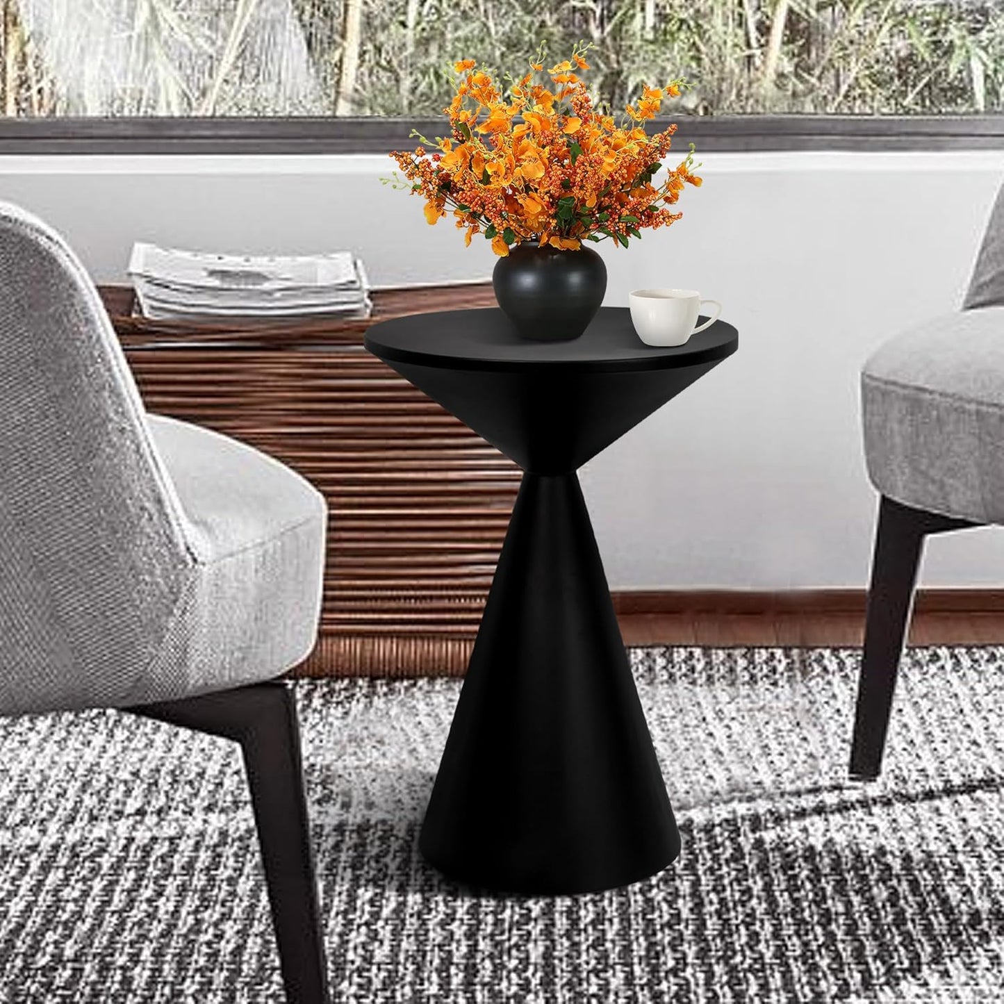 Small Drink Table, Round Martini Table, Drum End Table Side Table, Metal Accent Table,for Small Space Living Room, Bedroom, Black
