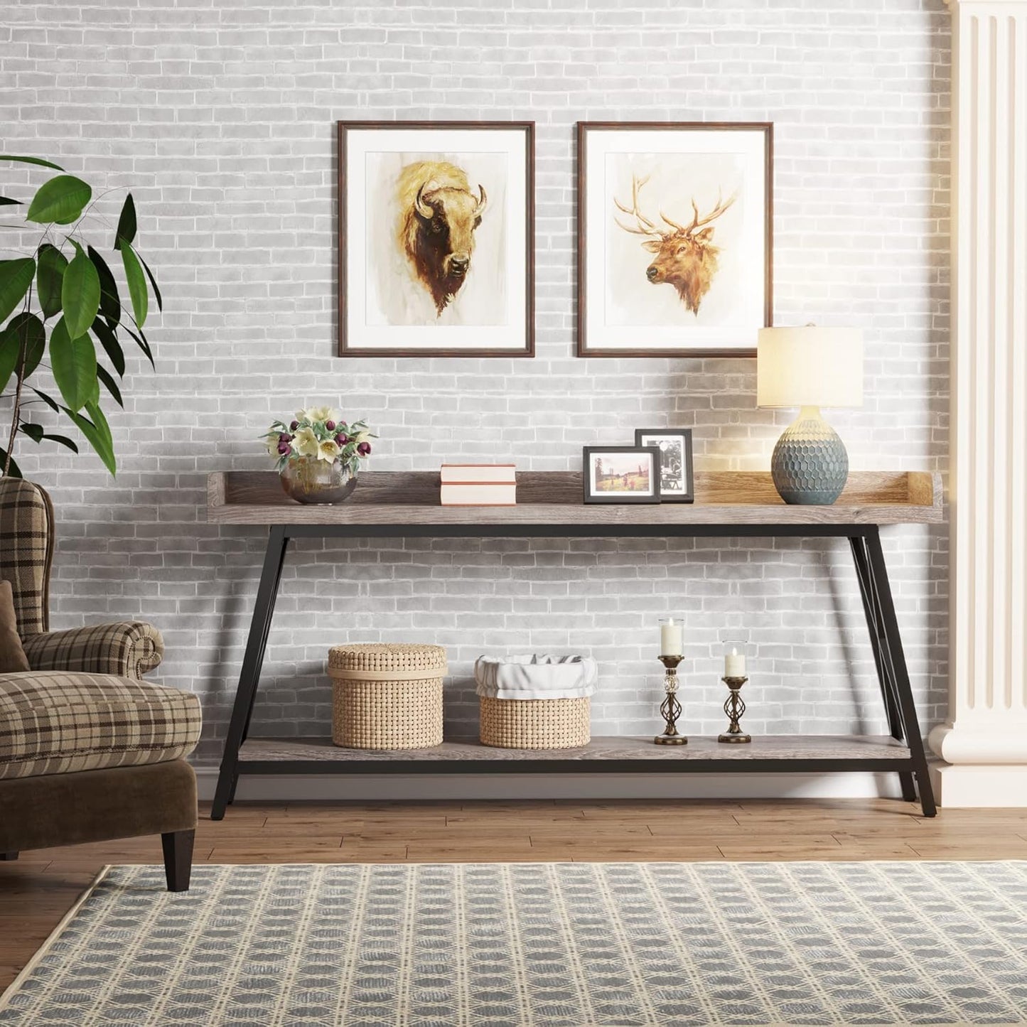 Tribesigns 70.9 inch Extra Long Console Table Behind Couch, Rustic Industrial Sofa Table for Living Room, Narrow Entryway Hallway Long Bar Table (Grey)