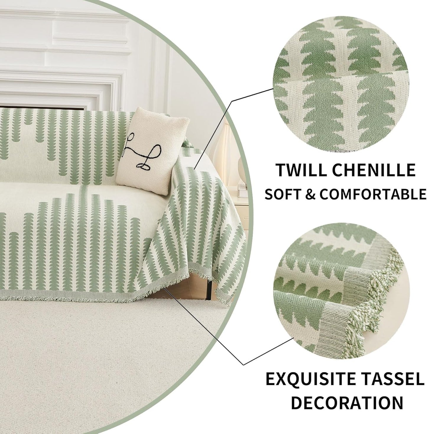 HAOMAIJIA Boho Sofa Covers Couch Covers for 3 Cushion Couch Sofa Pet Friendly Soft Thick Non Slip Couch Cover for Dogs Washable Sectional Couch Covers L Shape Furniture Protector (Green, 71"x134")