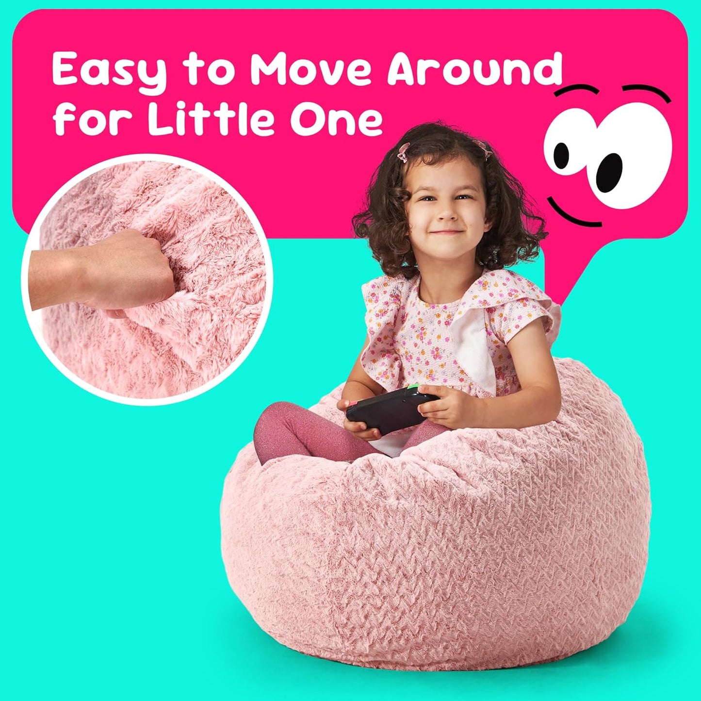 Hobestluk Bean Bag Chairs 2.5FT Bean Bag Chair with Memory Foam Filled & Chevron Plush Fur Cover Small Bean Bag Chairs for Playroom, Living Room, Bedroom (Pink)