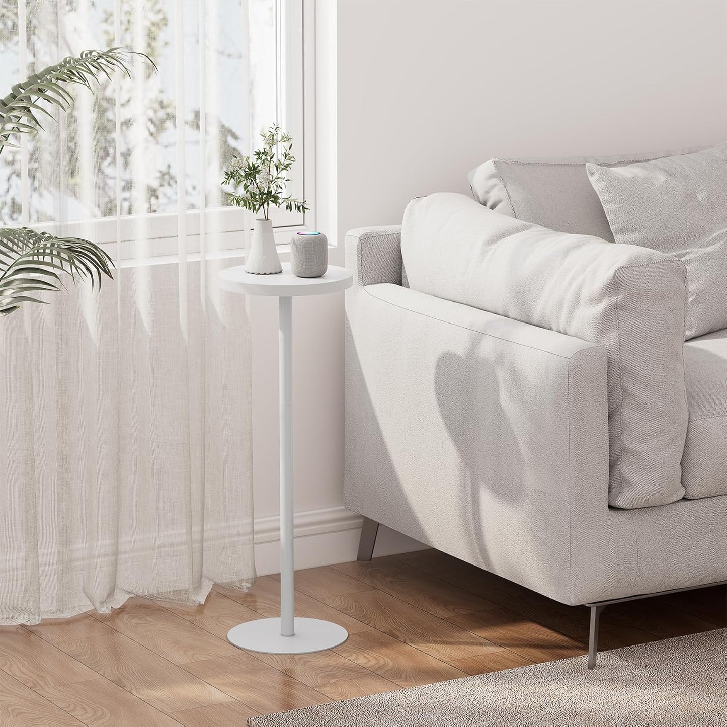 TUTOTAK Tall Round Side Table, Small End Table, Beside Table, Drink Table, Pedestal Side Table, livingroom, White TB01BW065