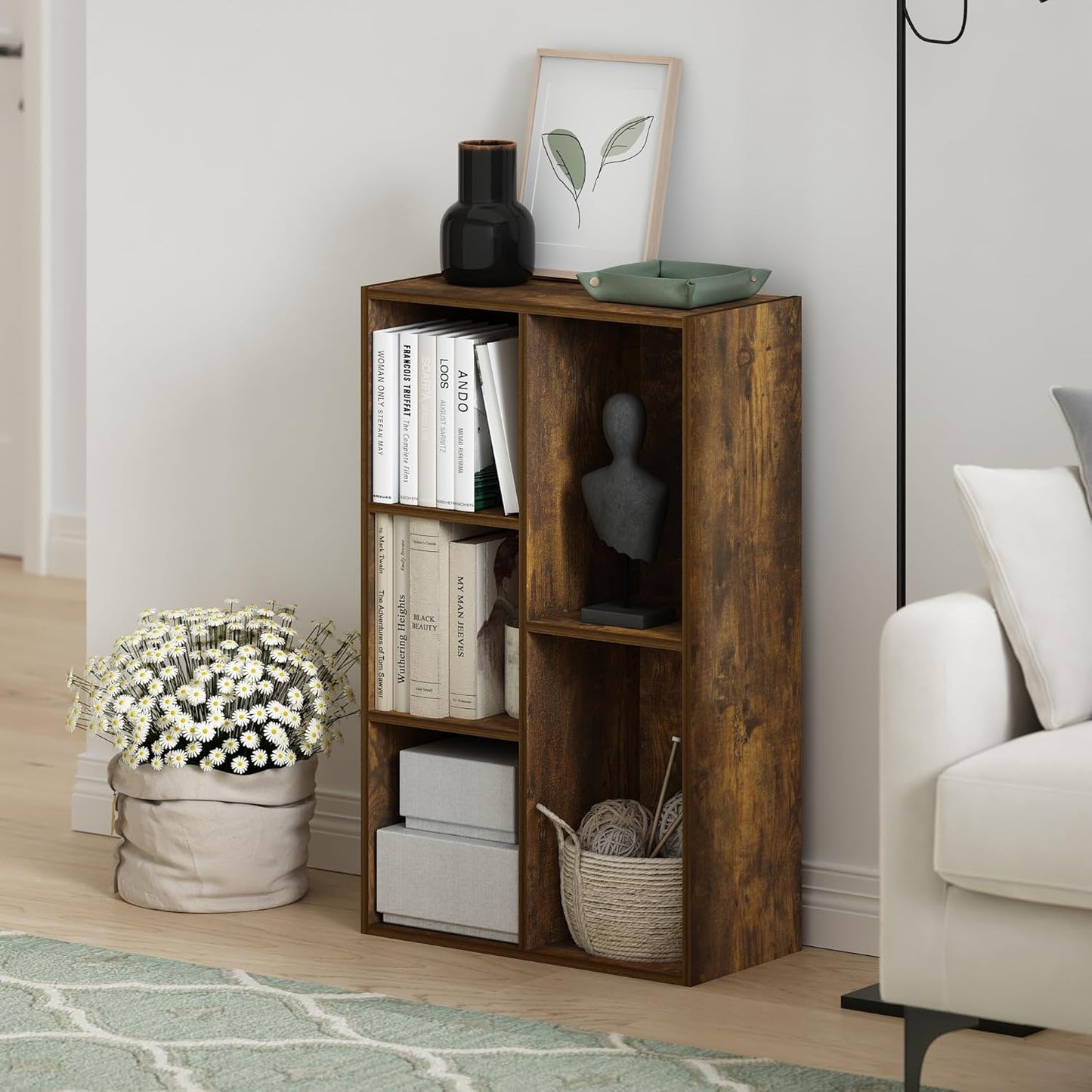 Furinno Luder 5-Cube Open Shelf Bookcase, Bookshelf, Amber Pine