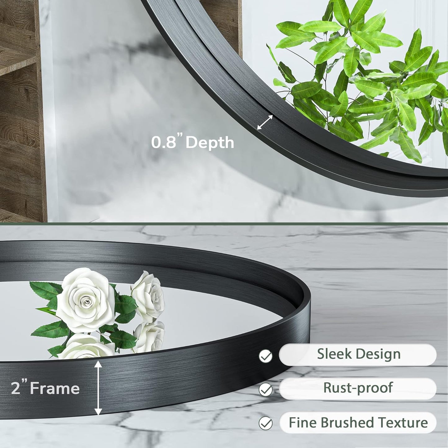 TokeShimi Black Round Mirror 30 Inch Black Circle Wall Mirror Non-Rusting Aluminum Alloy Brushed Matte Metal Frame Round Bathroom Mirror for Modern Minimalist Home Decor