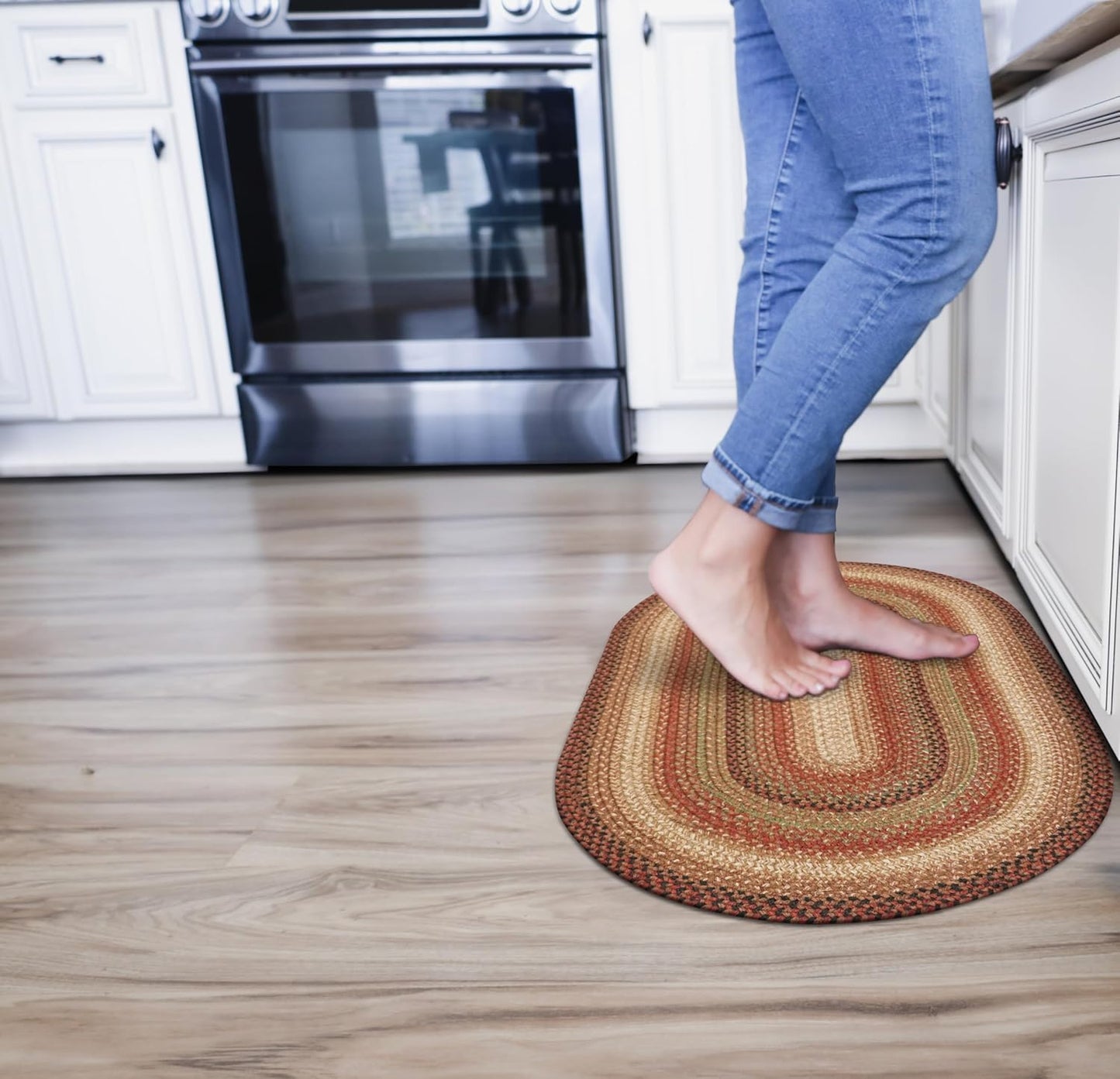 Gingerbread Brown Jute Braided Oval Rugs, 16x24 - Warm Country Decor, Perfect for Laundry Rooms, Bathrooms and Entryways - Durable and Easy to Clean