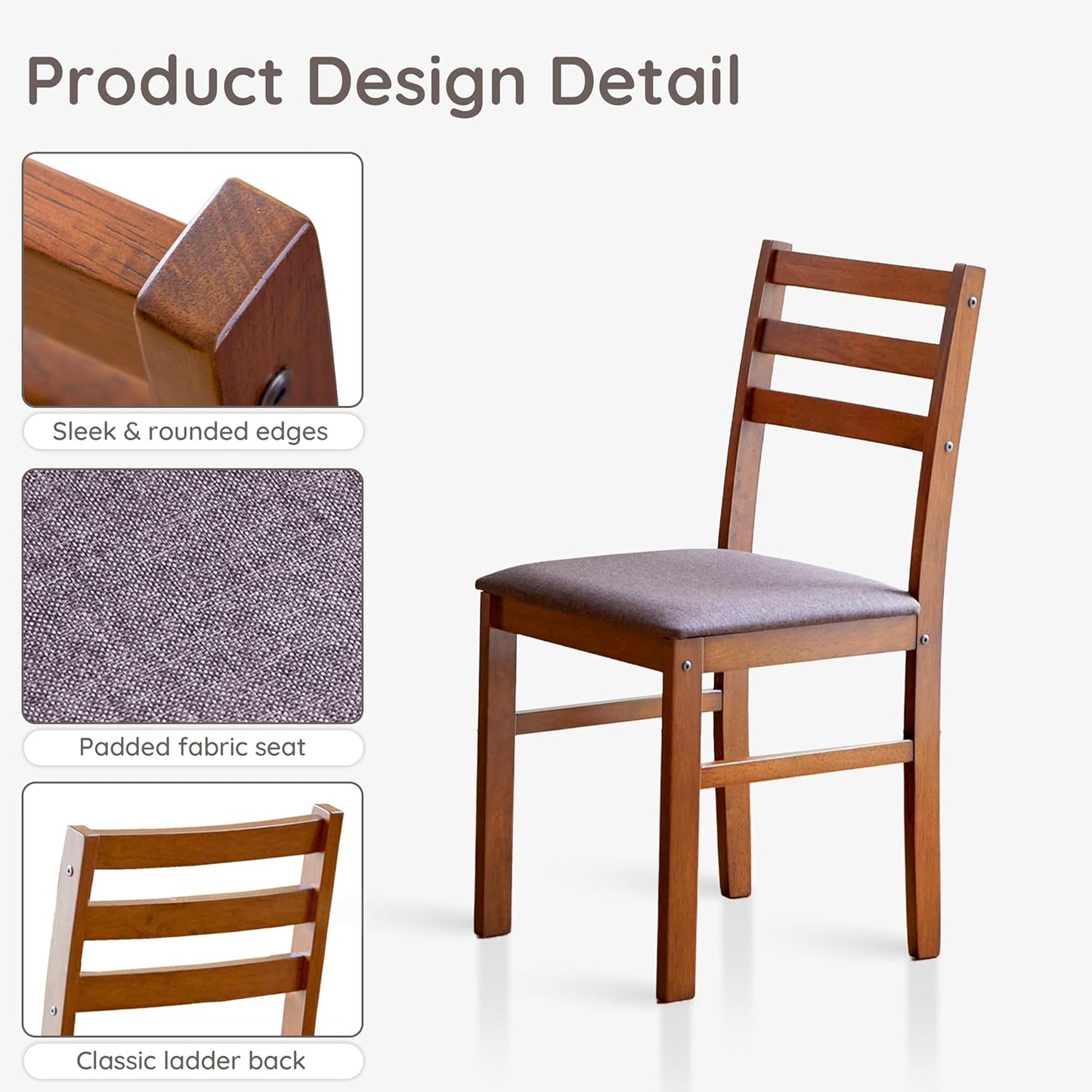 Livinia Seattle Modern Farmhouse Kitchen Dining Room Chair Set of 2, Solid Wood Fabric Upholstered Cushion Seat Wood Ladder Back Chairs (Antique)