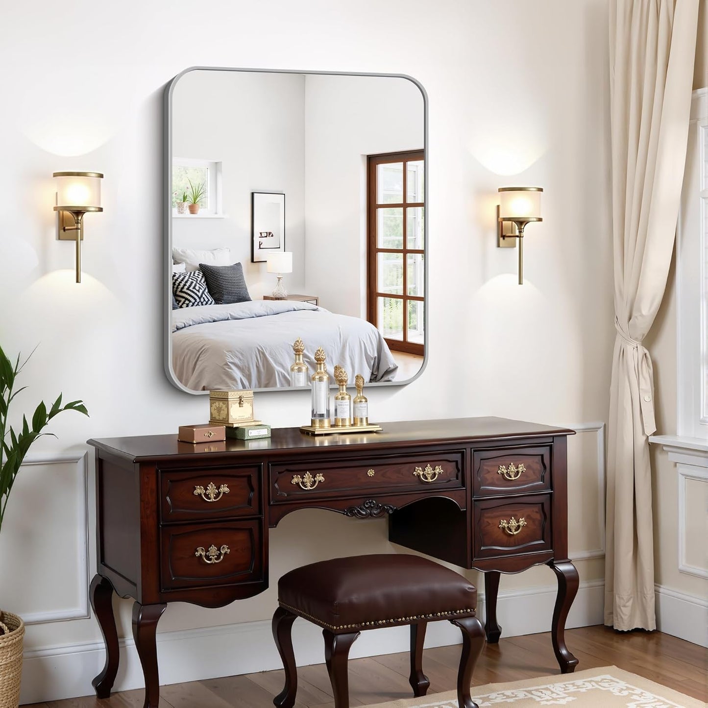 FORBATH 30x36 Inch Silver Bathroom Mirror for Over Sink, Large Rectangular Wall Mirror with Metal Frame, Rounded Corners for Bathroom, Bedroom, Entryway Decor (Horizontal or Vertical)