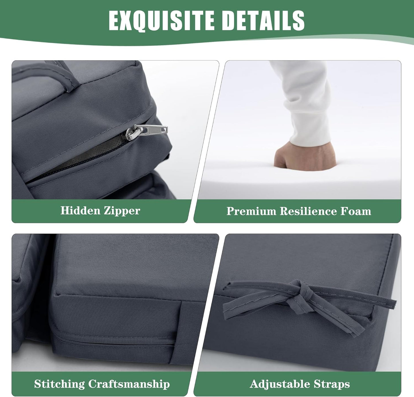 Chaise Lounge Cushions Outdoor - Waterproof and Fade Resistant Sun Lounger Replacement Cushions - Patio Lounger Pads with Removable Cover for Pool, Deck, Lawn, 80 x 26 x 3 Inch, Dark Grey