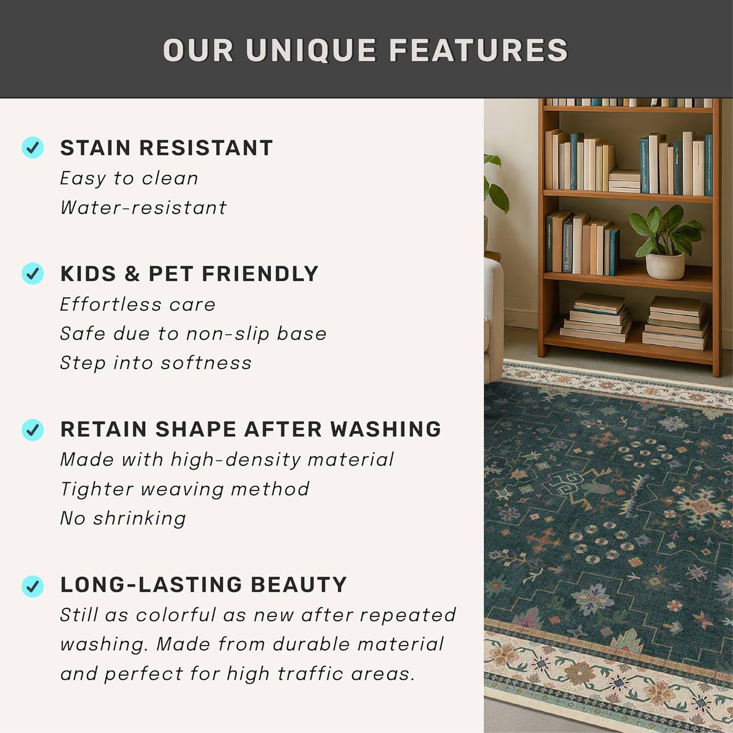 Dark Green Kitchen Rug 12 ft Long - Modern Vintage Boho Eclectic Floral with Brown Accent, Washable Low Pile Non-Slip Extra Long Wide Runner Rugs for Hallway, 3x12