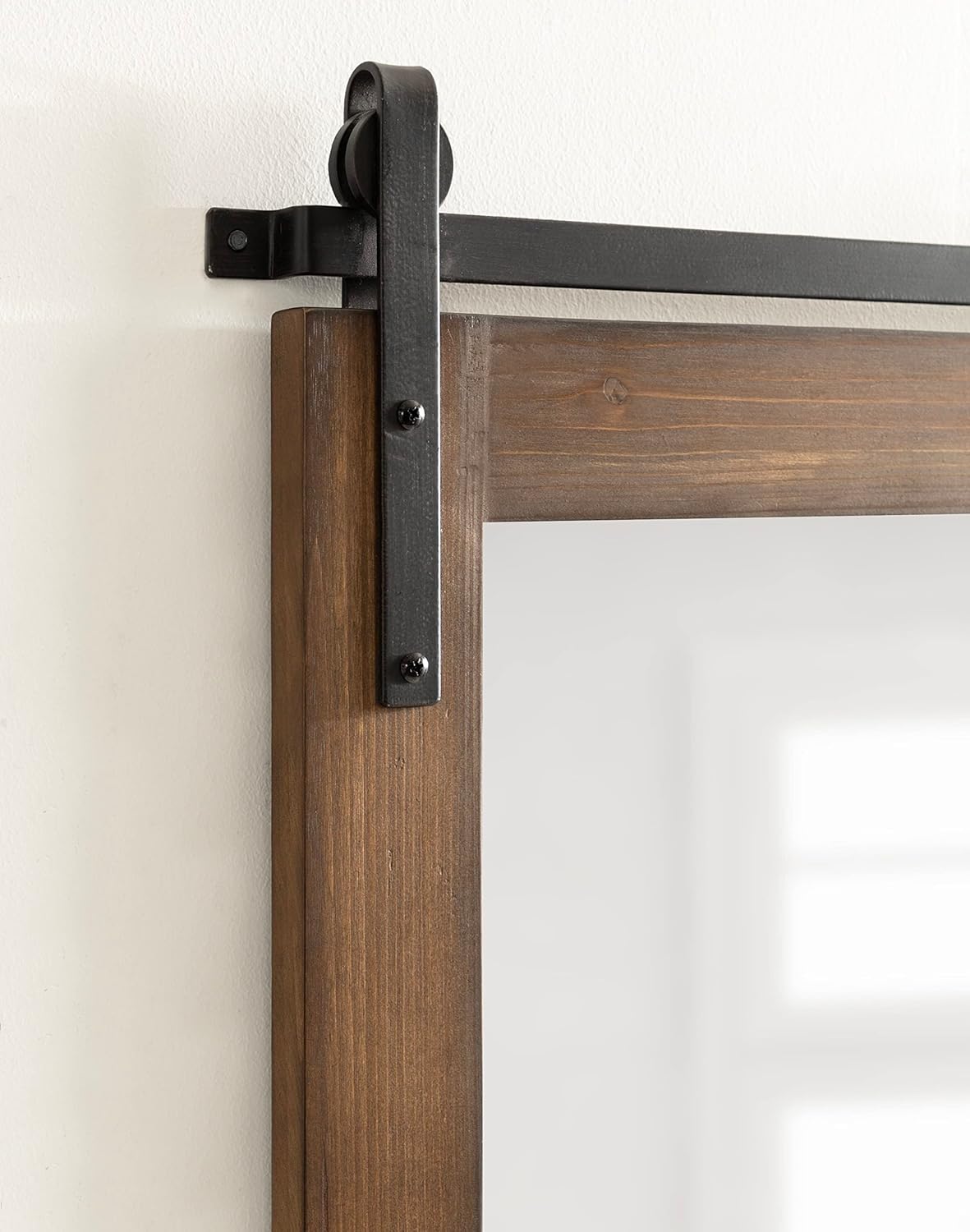 Kate and Laurel Cates Refined Decorative Framed Wall Mirror; 24 x 30; Walnut Brown; Farmhouse Barn Door-Inspired Wall Decor with Substantial Frame and Modern Charm