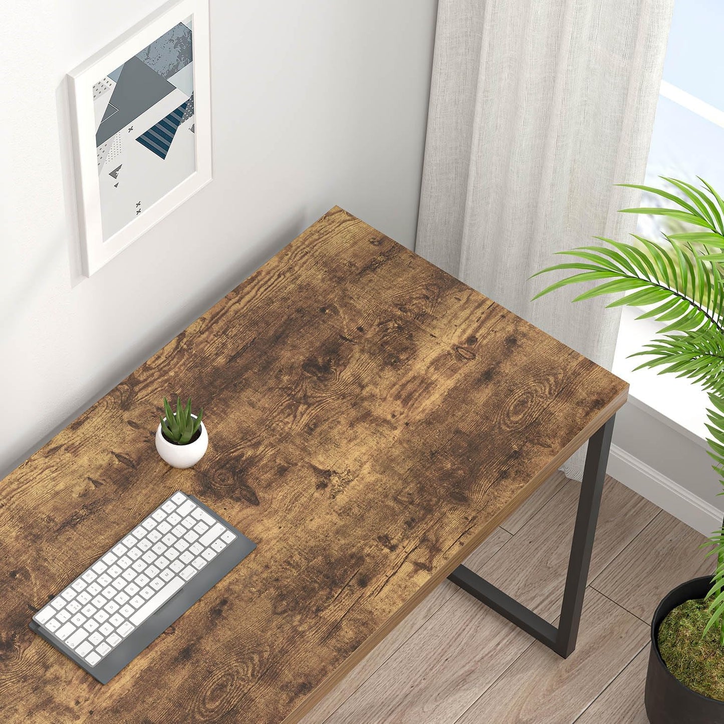 EXCEFUR Industrial Computer Desk, Wood and Metal Home Office Desk, Writing Study Work PC Table for Living Room Bedroom, Rustic Brown, 53 inch