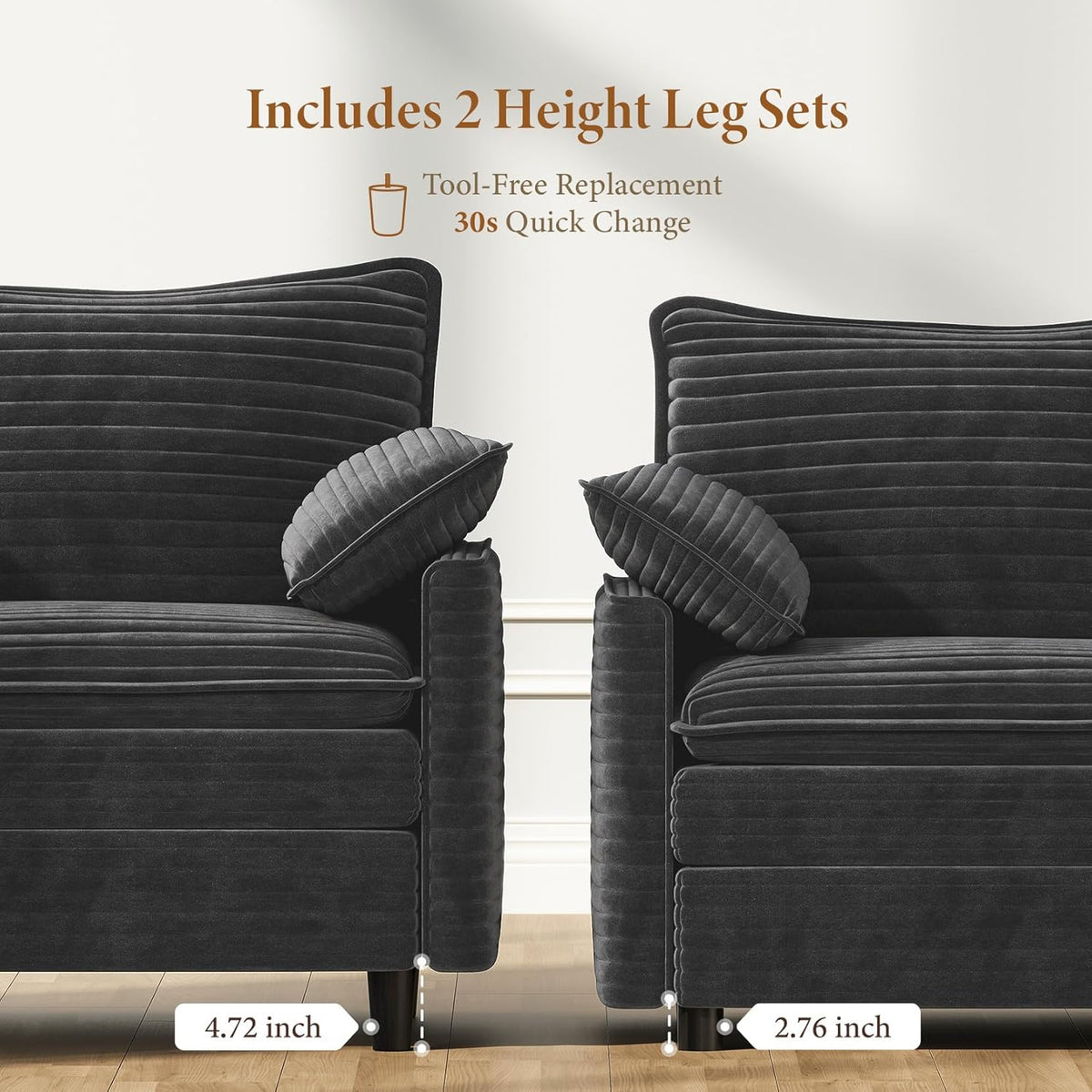Vesgantti 74" Loveseat Sofa for Living Room, Comfy Cloud Couch Deep Seat Corduroy Modern 2 Seater Small Sofa with Armrest Pillow, Easy Assembly for Small Spaces, Gray